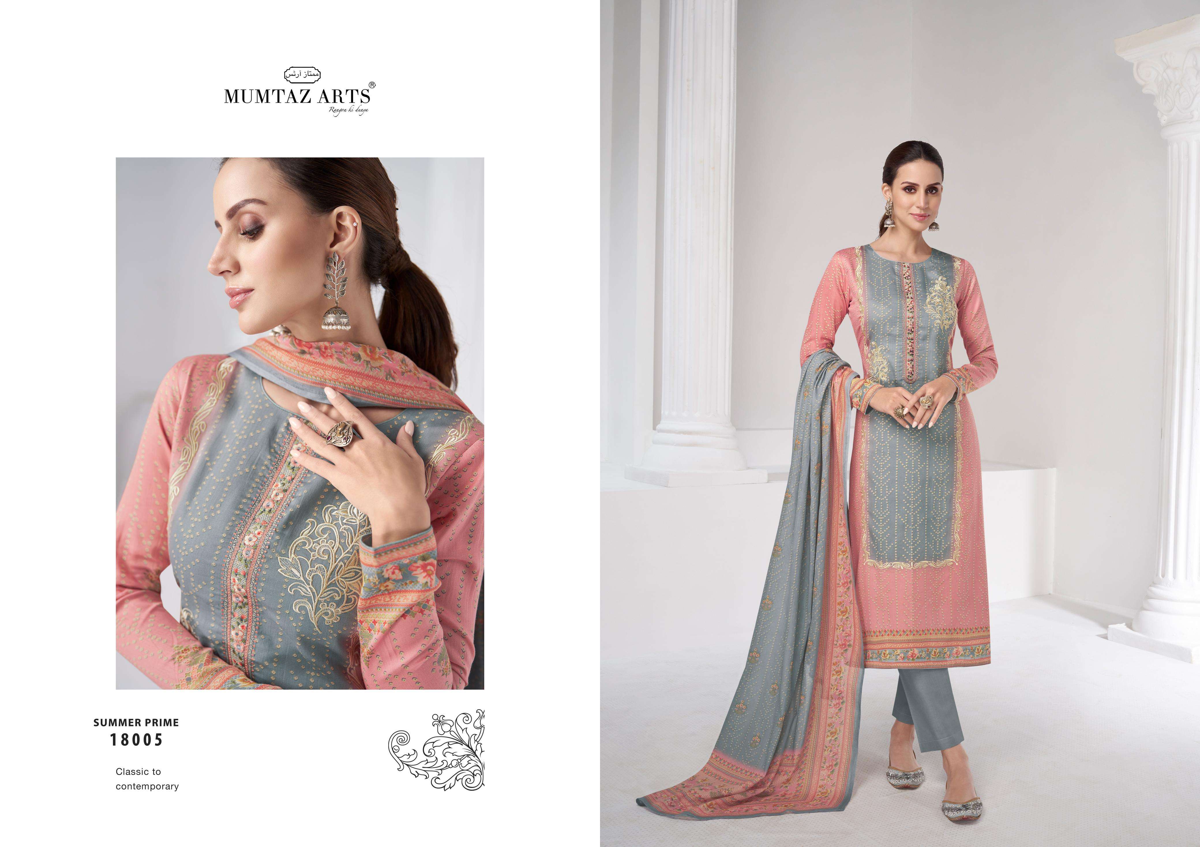 MUMTAZ ARTS SUMMER PRIME JAM SATIN PRINT WITH FANCY WORK SUIT