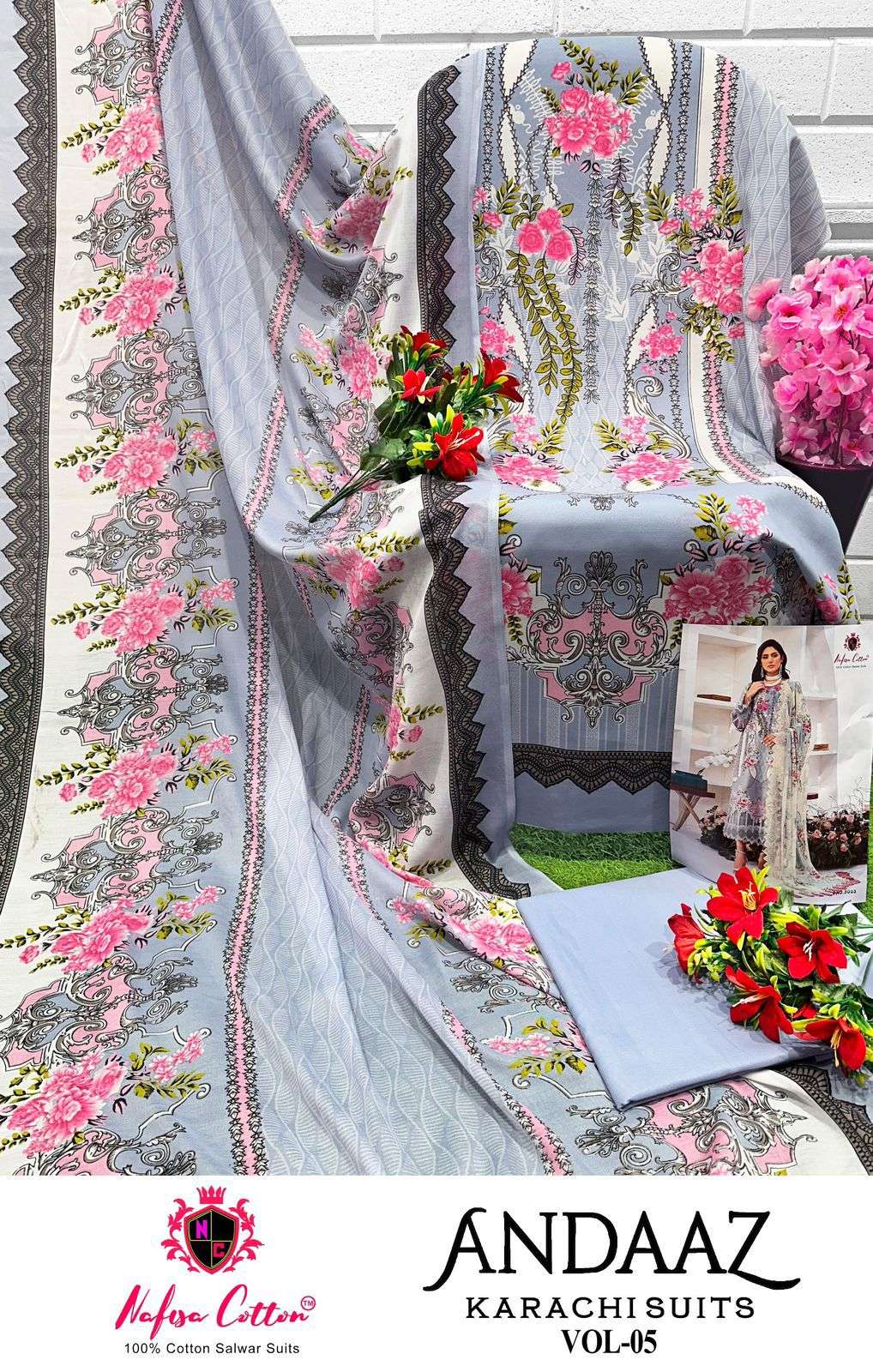 NAFISA COTTON ANDAAZ KARACHI SUITS VOL 5 COTTON DIGITAL PRINT SUIT