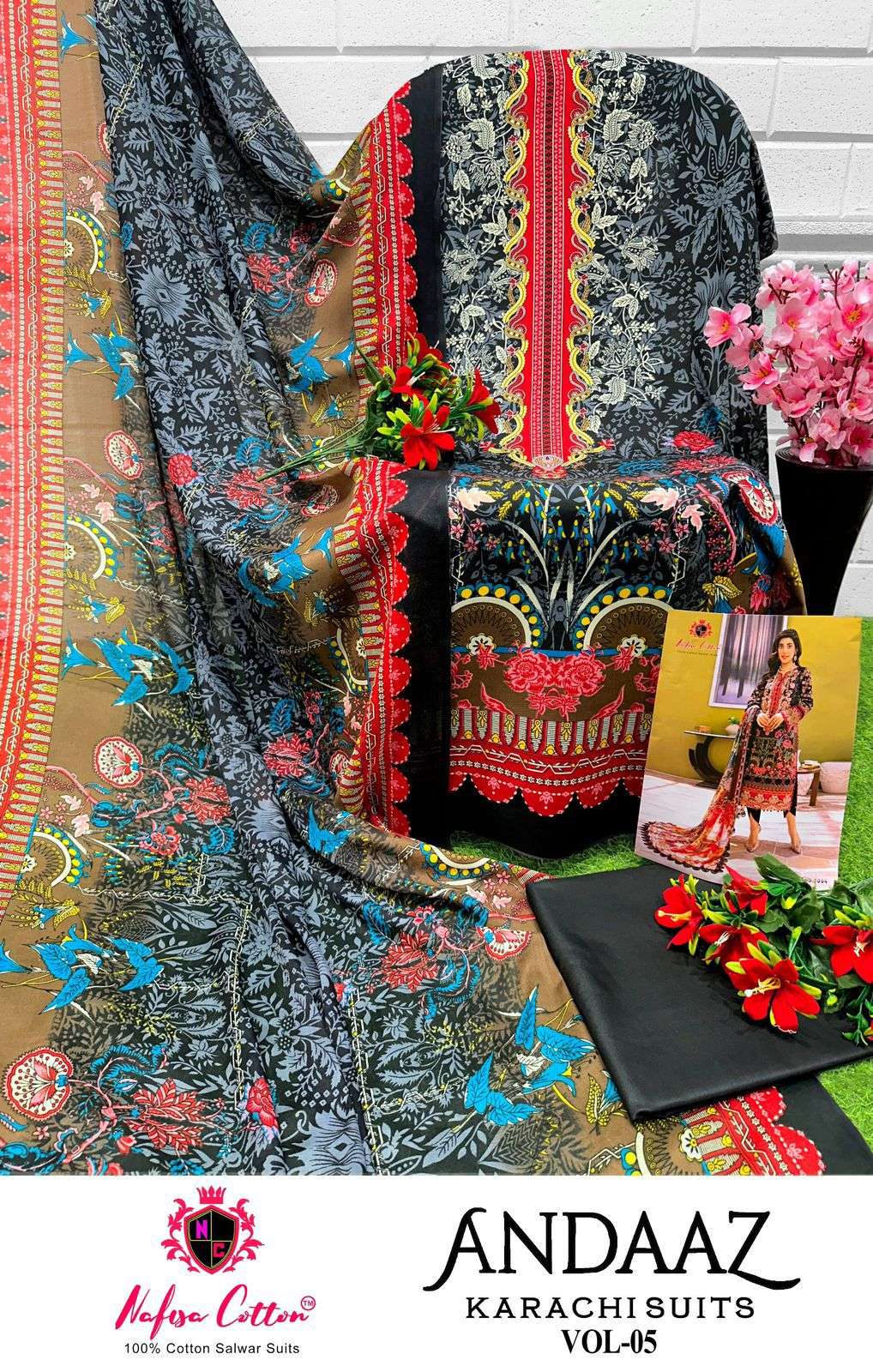 NAFISA COTTON ANDAAZ KARACHI SUITS VOL 5 COTTON DIGITAL PRINT SUIT