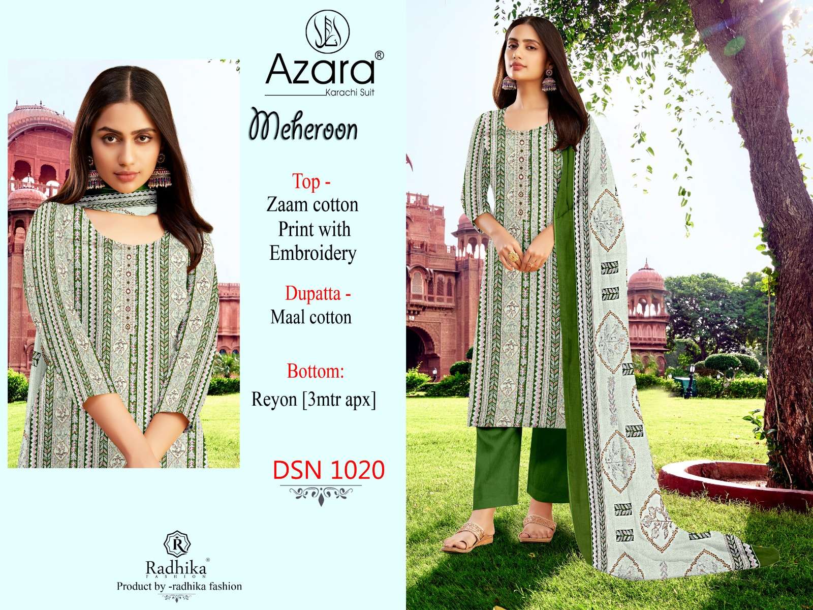 RADHIKA FASHION AZARA MEHEROON JAM COTTON FANCY WORK SUIT