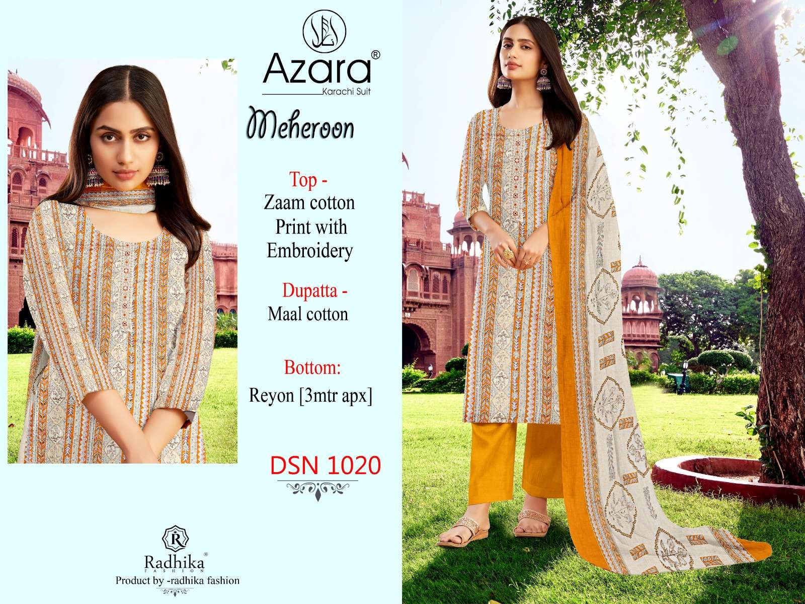 RADHIKA FASHION AZARA MEHEROON JAM COTTON FANCY WORK SUIT