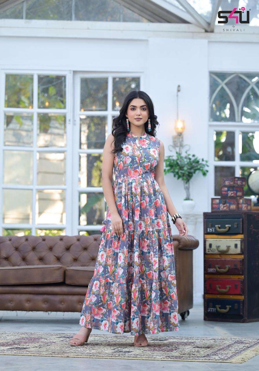 S4U SHIVALI FLAIRY TALES COTTON FANCY PRINT COOL SUMMER WEAR GOWN 