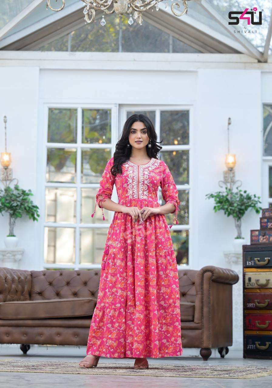 S4U SHIVALI FLAIRY TALES COTTON FANCY PRINT COOL SUMMER WEAR GOWN 