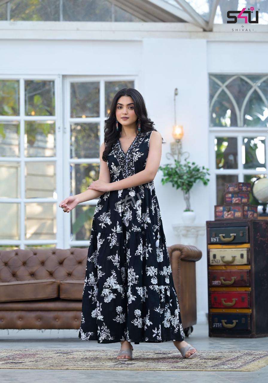 S4U SHIVALI FLAIRY TALES COTTON FANCY PRINT COOL SUMMER WEAR GOWN 