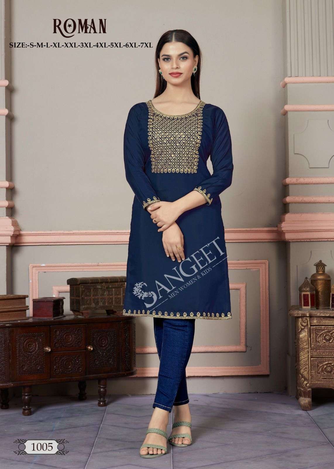 SANGEET ROMAN SILK FANCY REGULAR WEAR LADIES KURTI