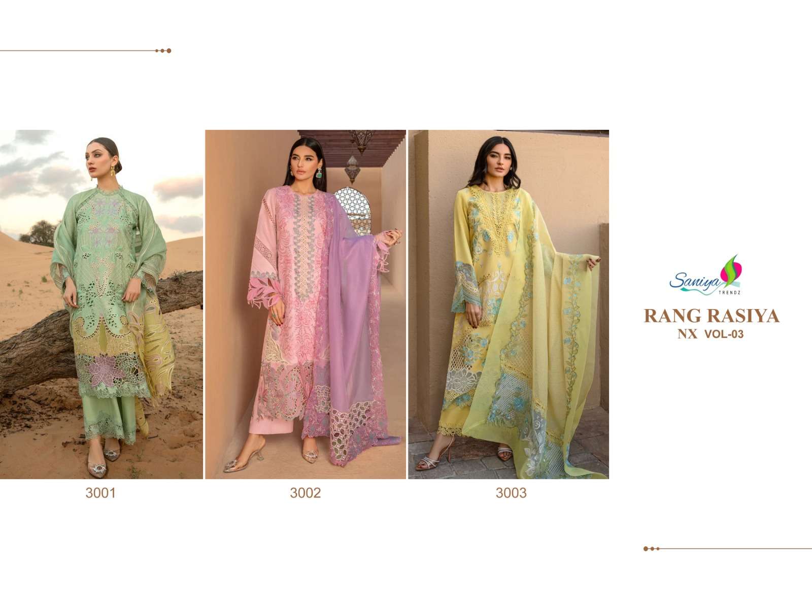 SANIYA TRENDZ RANG RASIYA VOL 3 NXCHIKANKARI EMBROIDERED SUIT