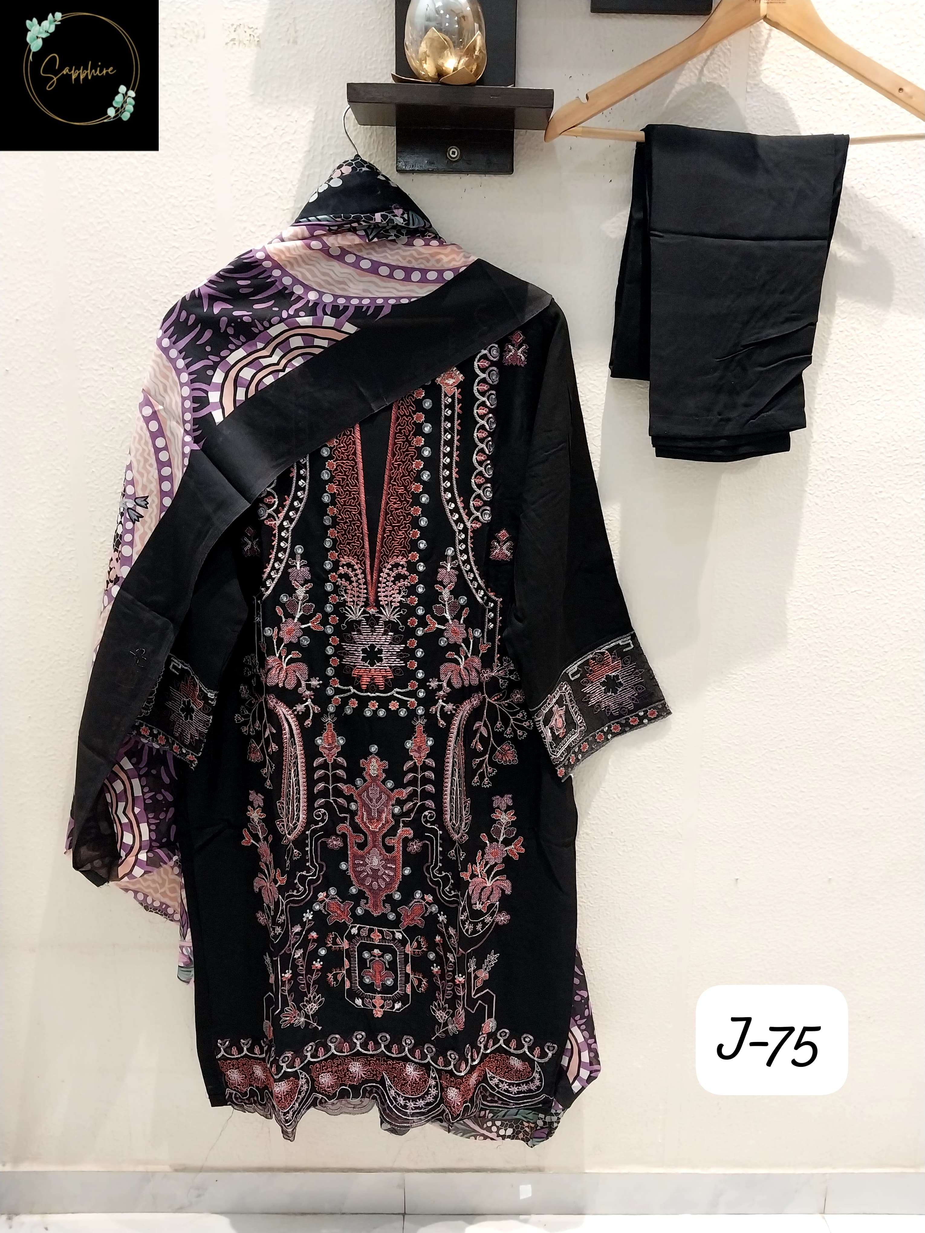 SAPPHIRE JAZMIN VOL 75 LAWN COTTON EMBROIDERY DESIGNER SUIT