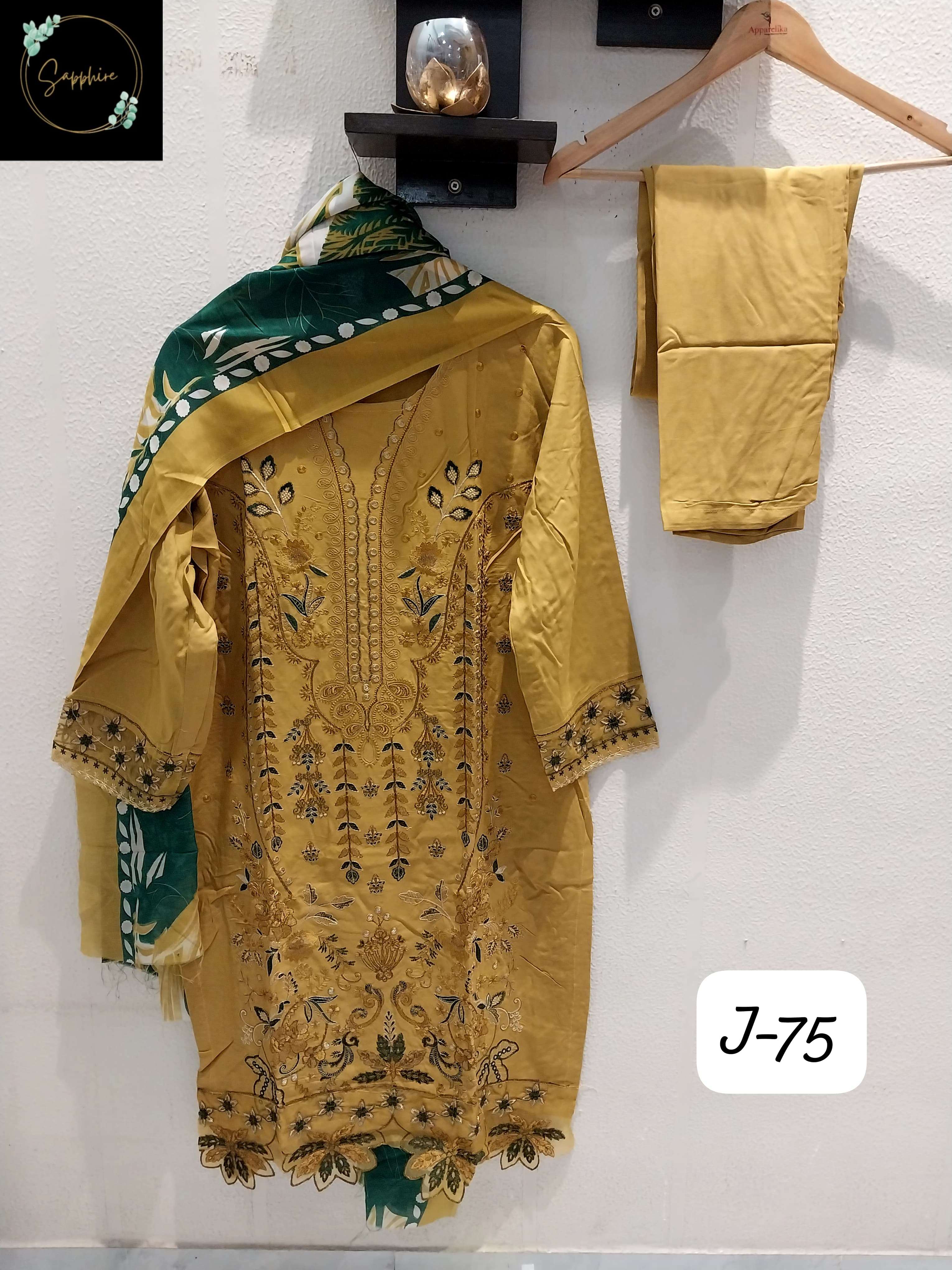 SAPPHIRE JAZMIN VOL 75 LAWN COTTON EMBROIDERY DESIGNER SUIT