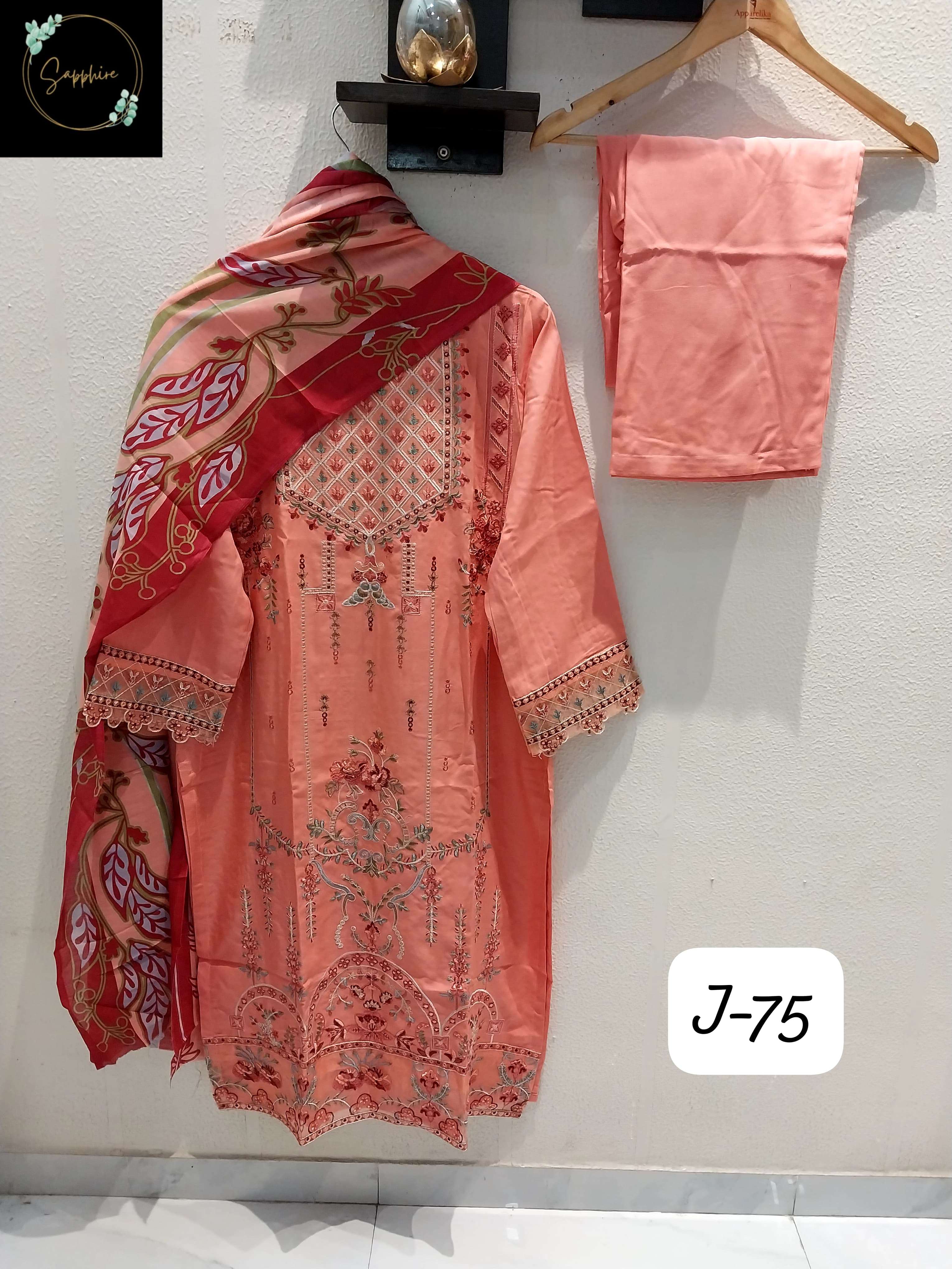 SAPPHIRE JAZMIN VOL 75 LAWN COTTON EMBROIDERY DESIGNER SUIT
