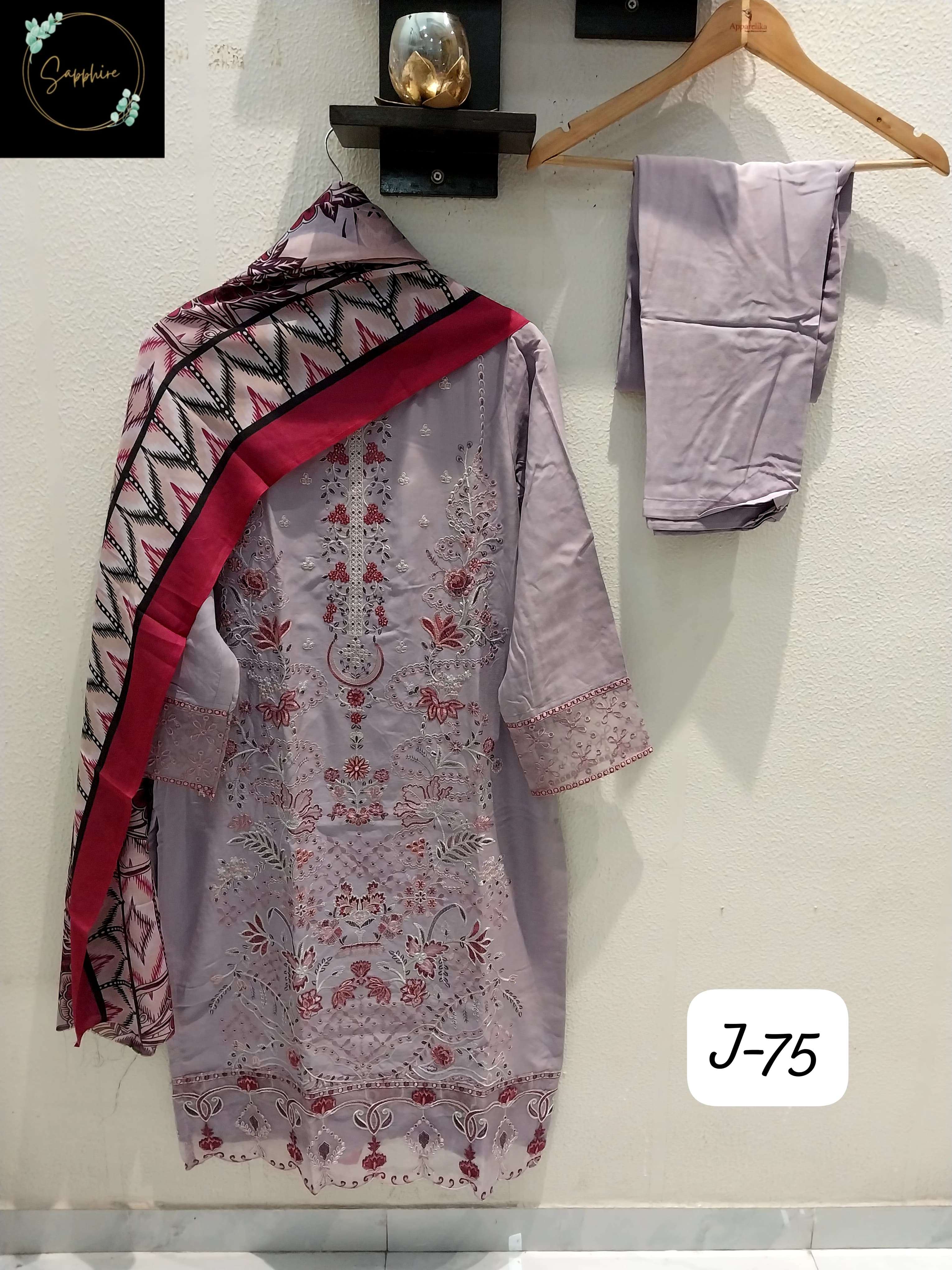 SAPPHIRE JAZMIN VOL 75 LAWN COTTON EMBROIDERY DESIGNER SUIT