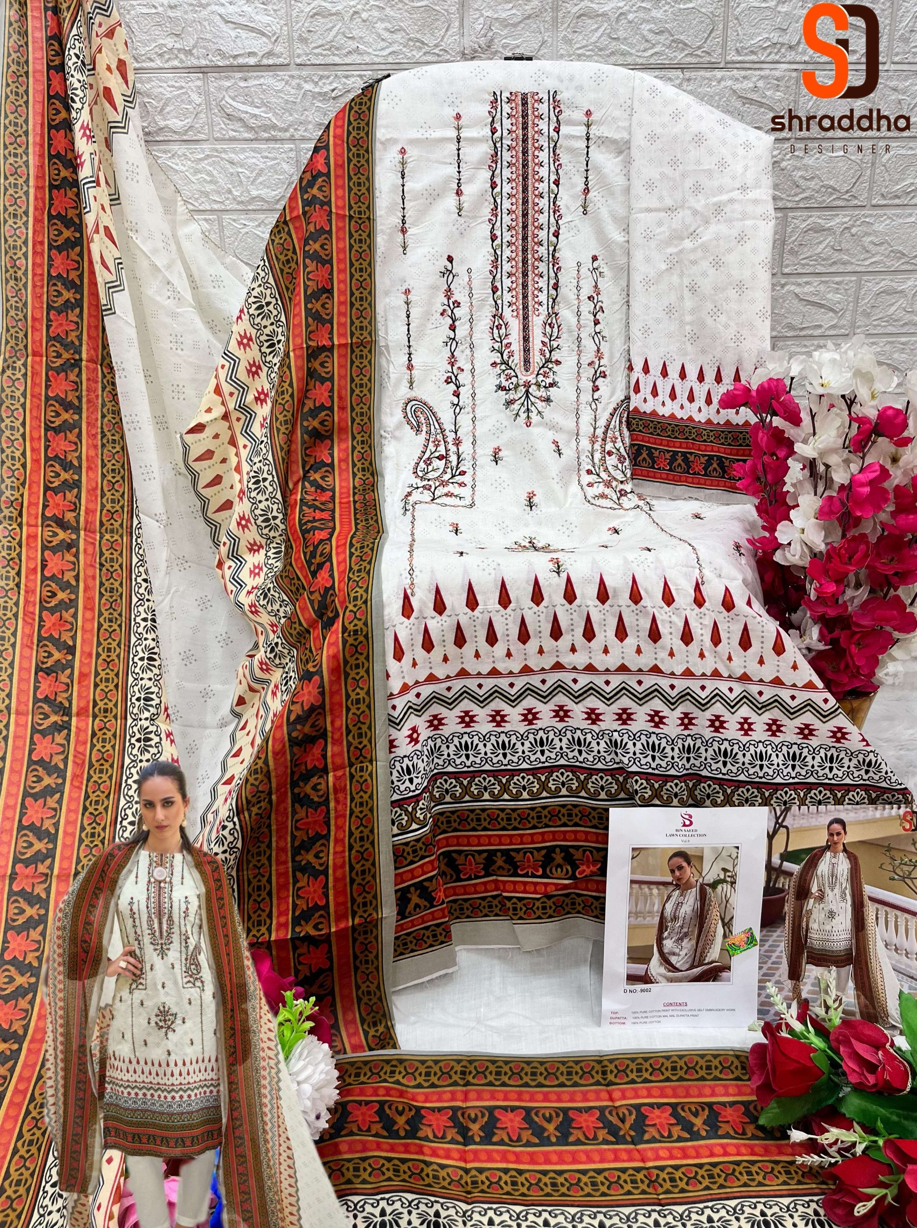 SHARADDHA DESIGNER BIN SAEED LAWN COLLECTION VOL 9 COTTON SUIT