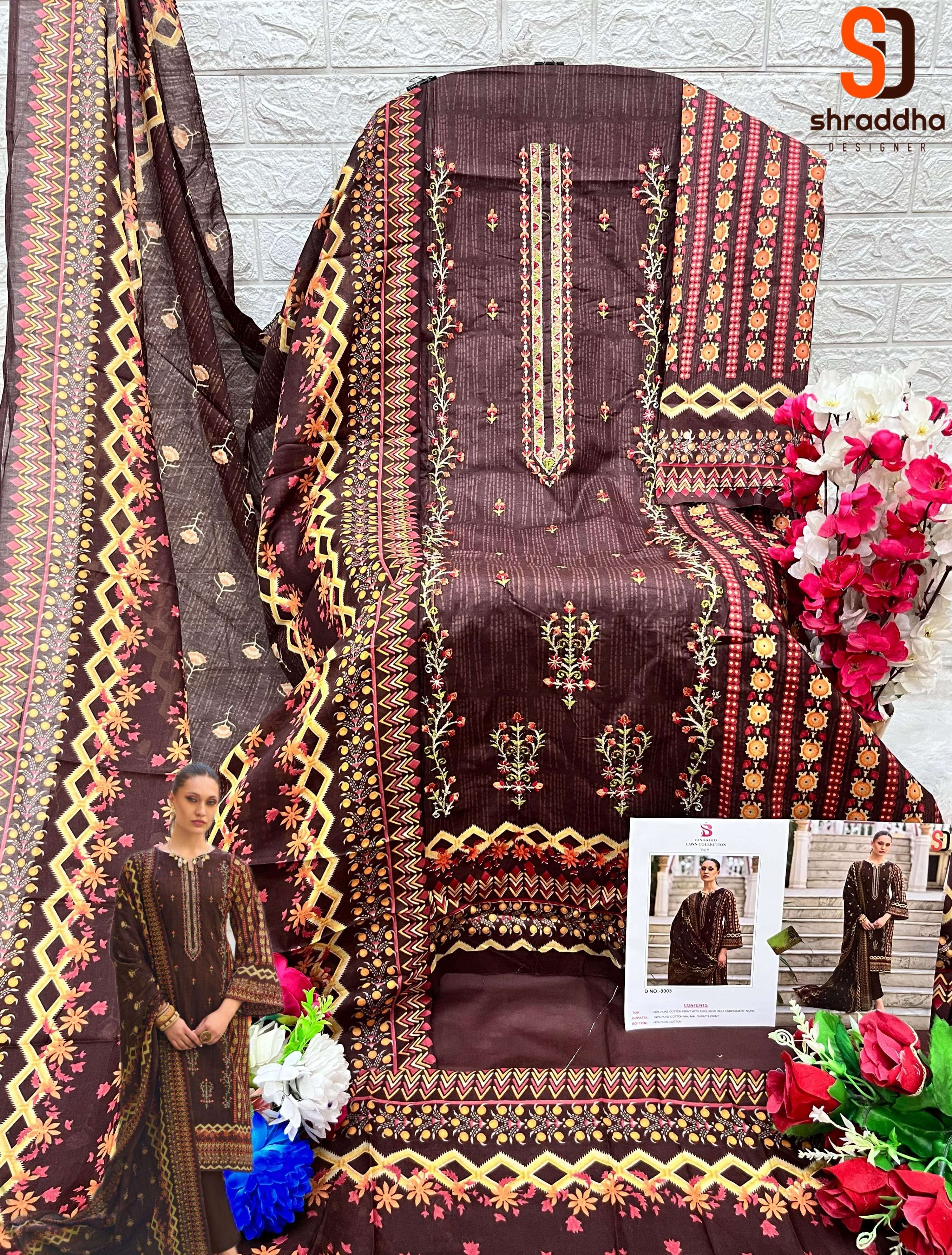 SHARADDHA DESIGNER BIN SAEED LAWN COLLECTION VOL 9 COTTON SUIT