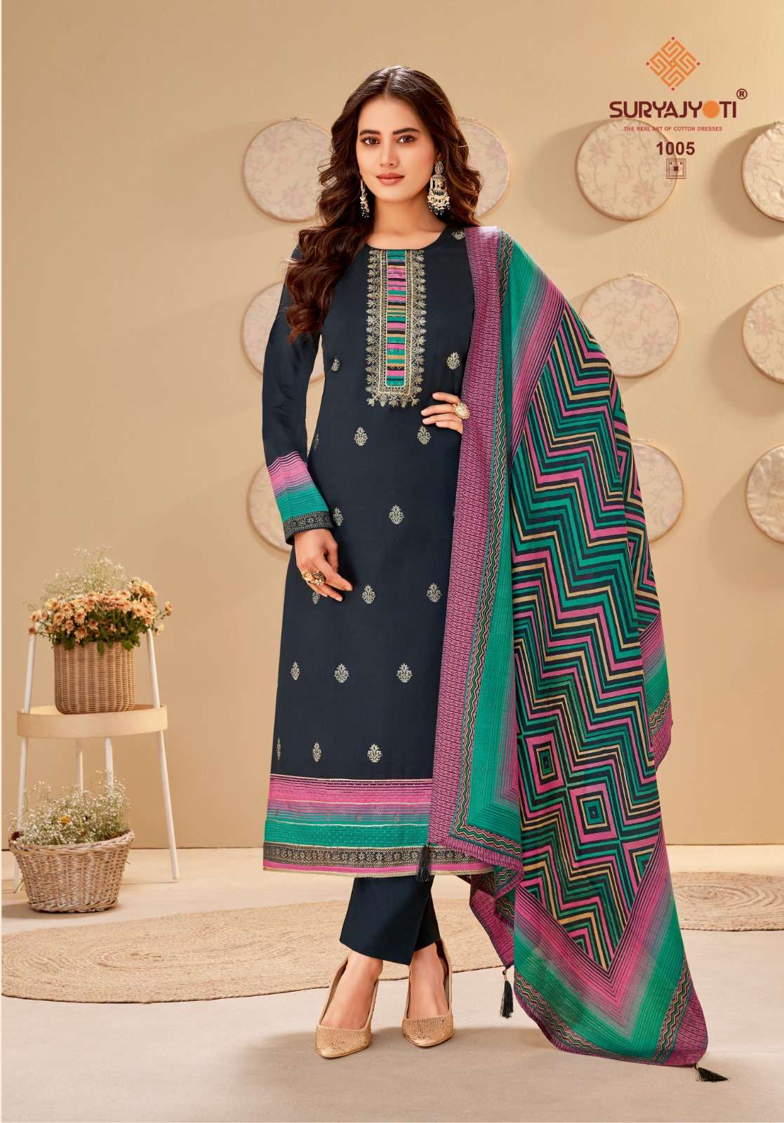 SURYAJYOTI PALLAVI VOL 1 JAM SATIN PRINT WITH HAND WORK SUIT