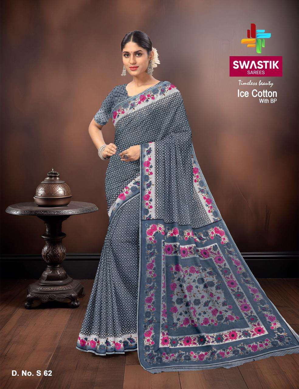 SWASTIK SAREES ICE COTTON BANDHANI PRINT SAREE