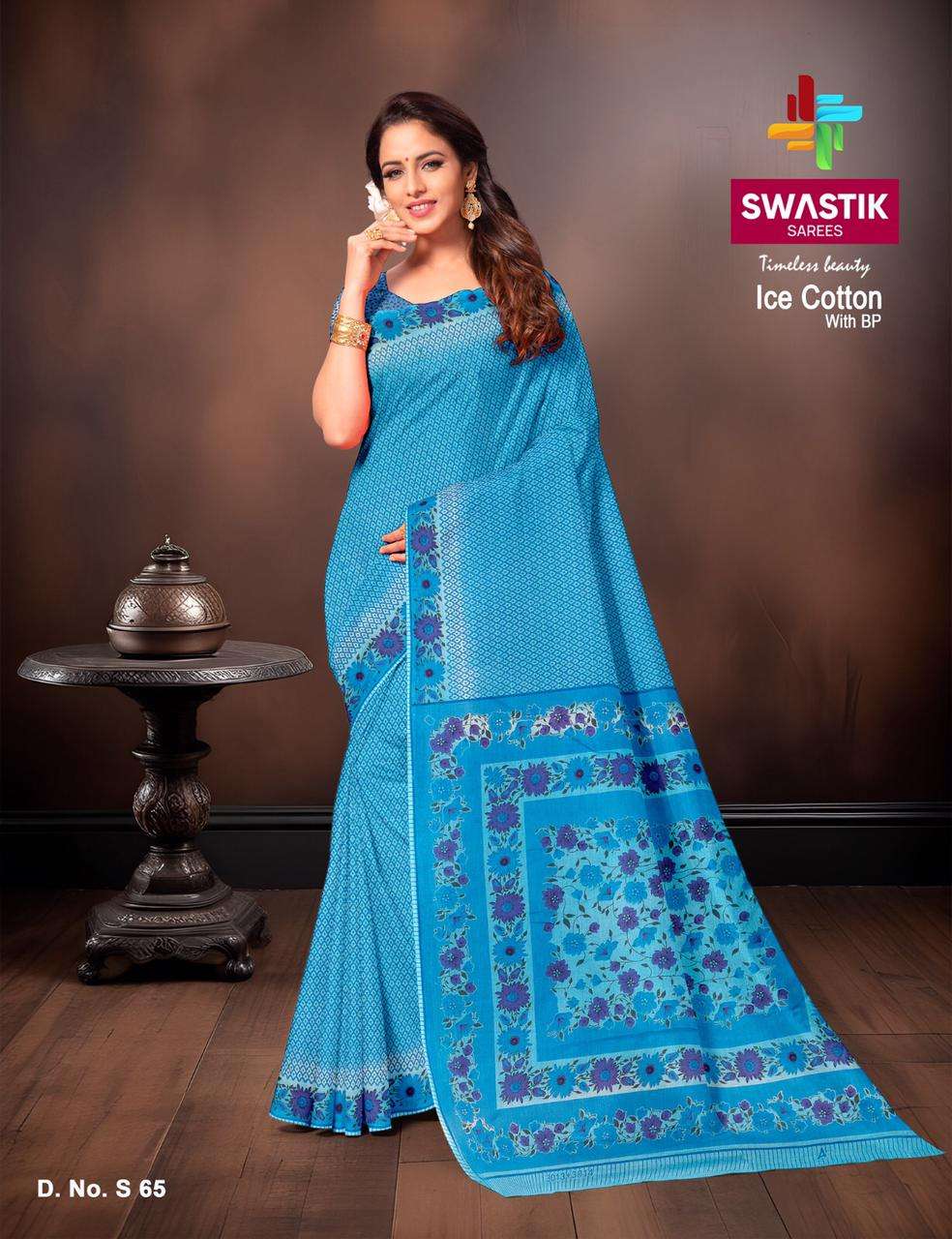 SWASTIK SAREES ICE COTTON BANDHANI PRINT SAREE