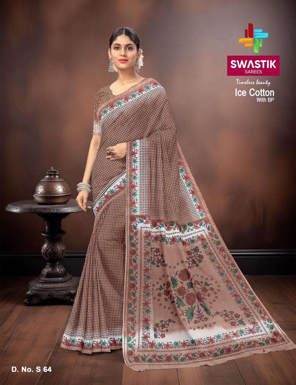 SWASTIK SAREES ICE COTTON BANDHANI PRINT SAREE