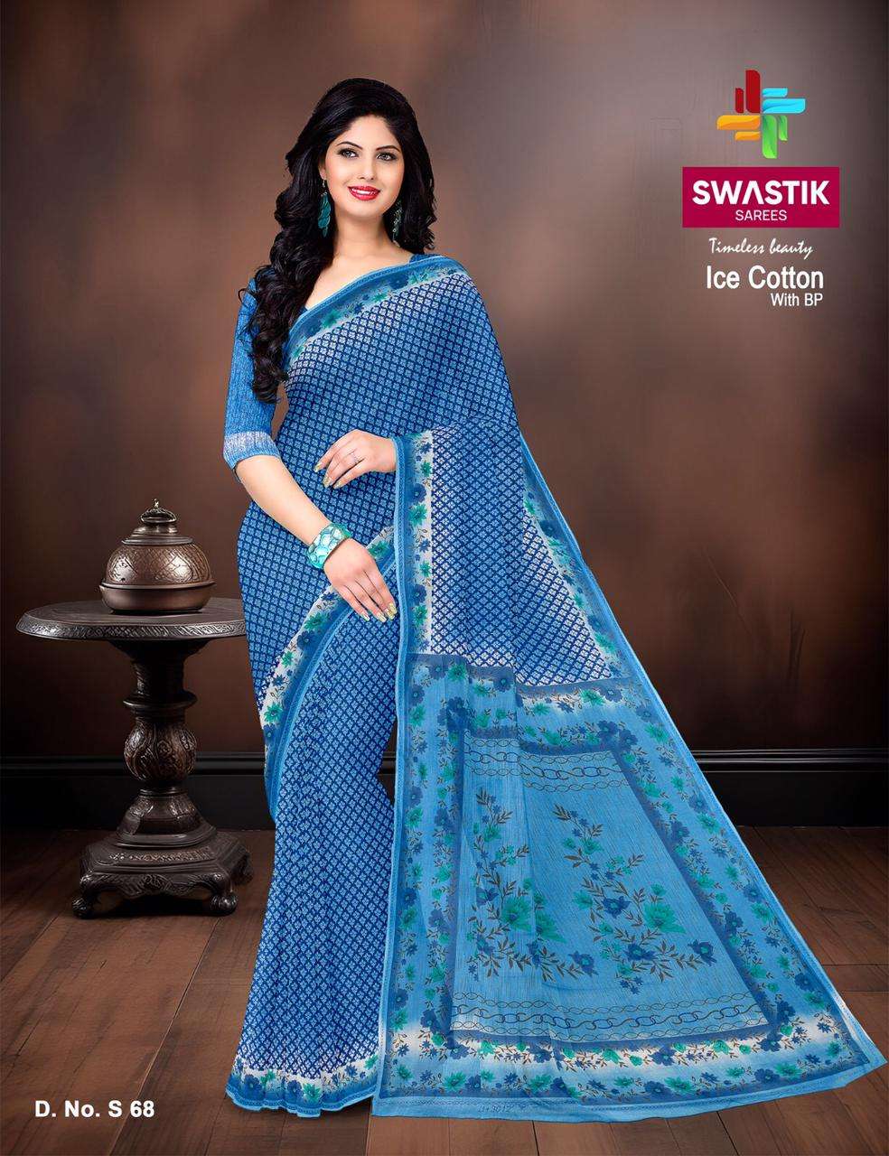 SWASTIK SAREES ICE COTTON BANDHANI PRINT SAREE