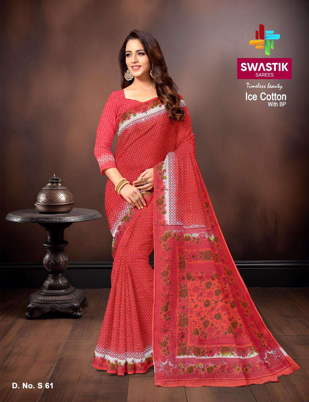 SWASTIK SAREES ICE COTTON BANDHANI PRINT SAREE