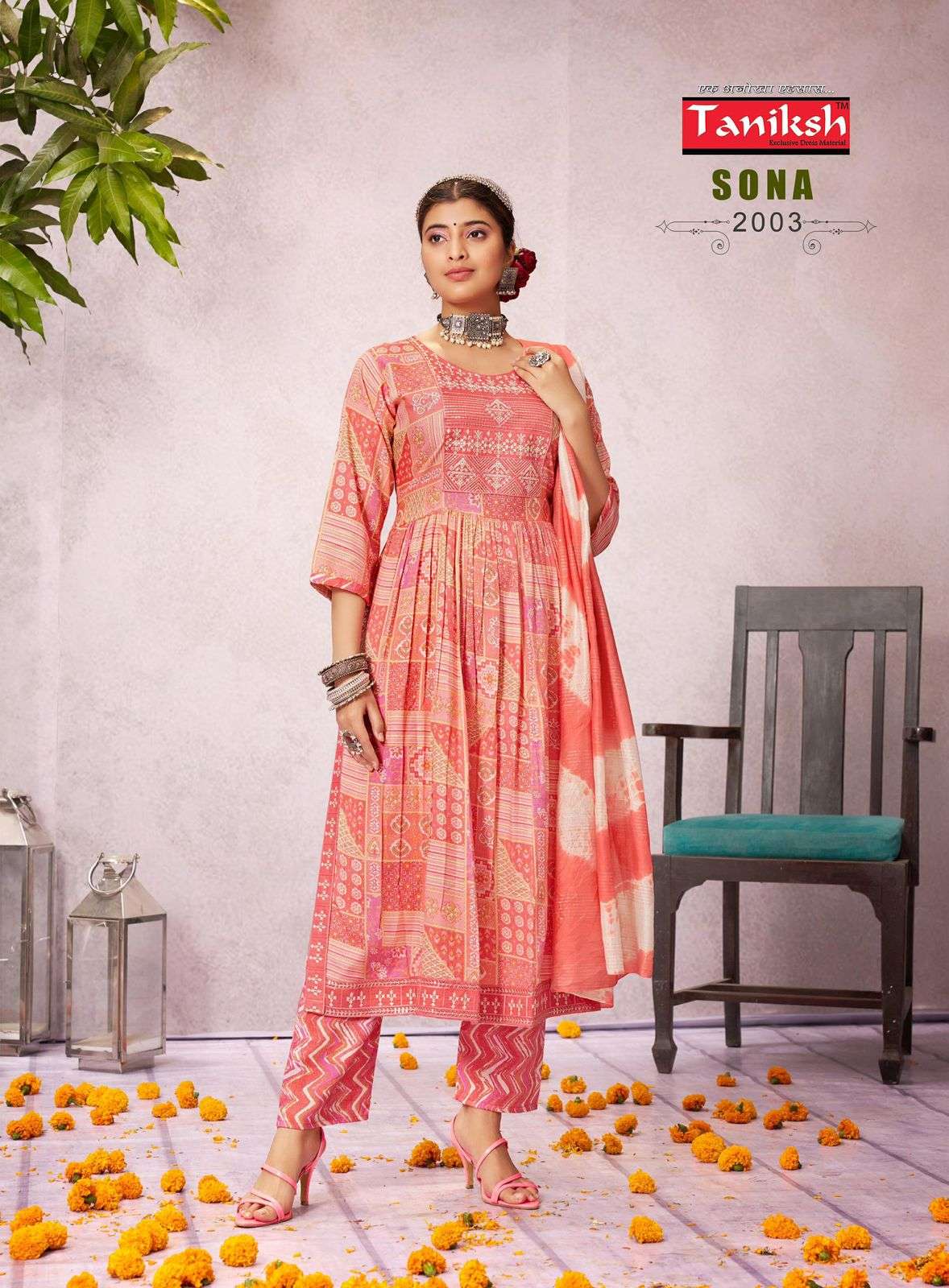 TANIKSH SONA VOL 2 RAYON DESIGNER NAIRA CUT PATTERN KURTI COMBO SET 