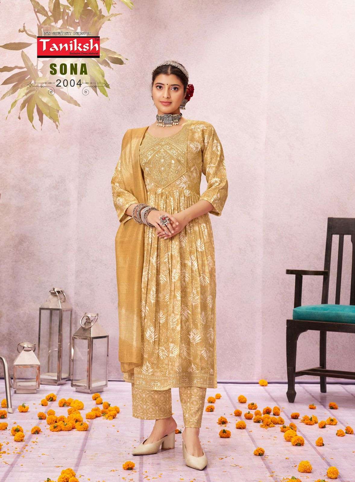 TANIKSH SONA VOL 2 RAYON DESIGNER NAIRA CUT PATTERN KURTI COMBO SET 