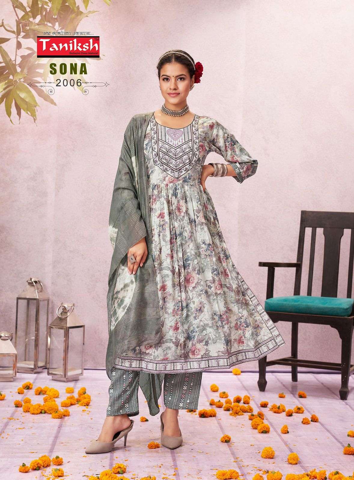 TANIKSH SONA VOL 2 RAYON DESIGNER NAIRA CUT PATTERN KURTI COMBO SET 