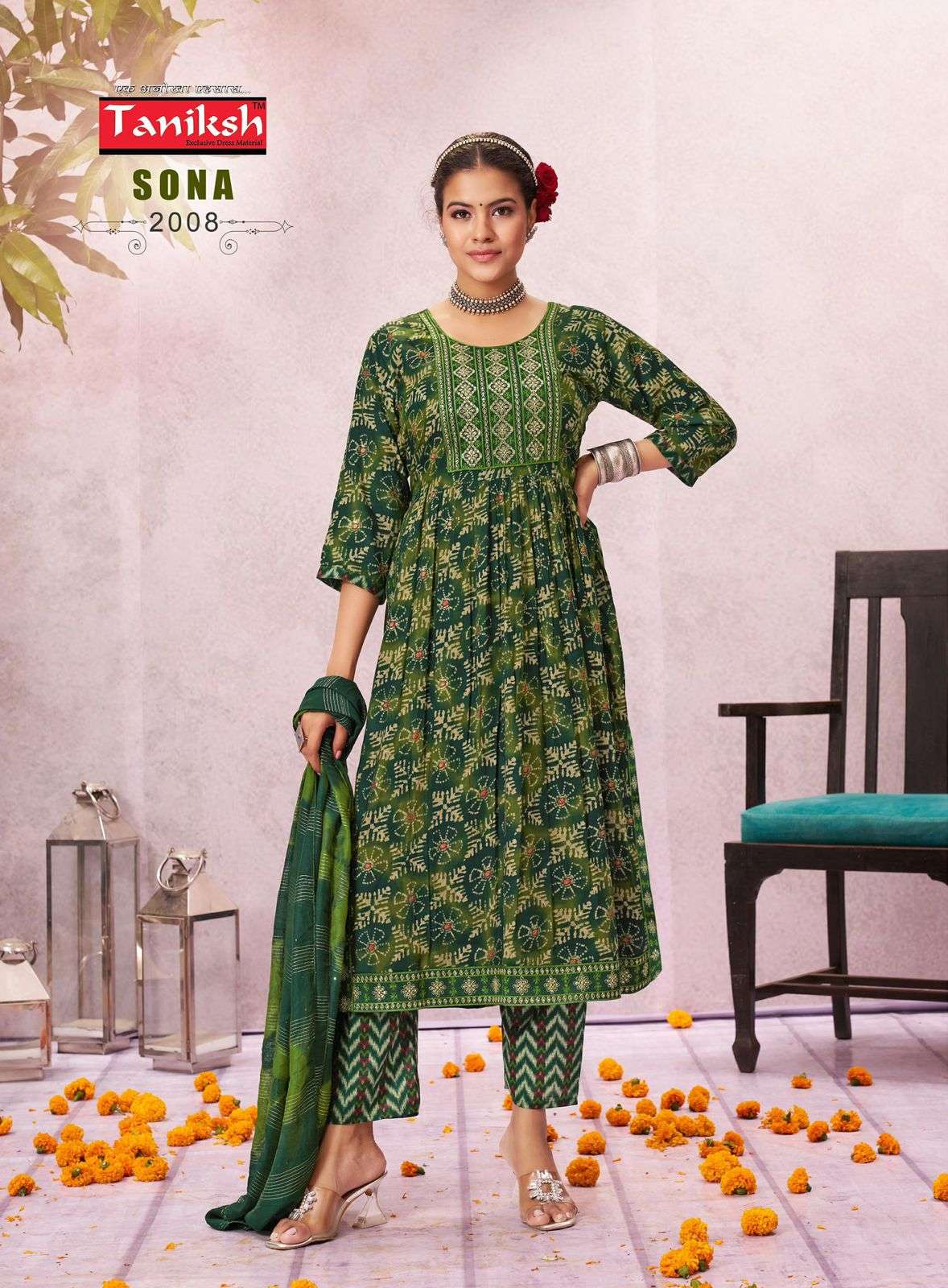 TANIKSH SONA VOL 2 RAYON DESIGNER NAIRA CUT PATTERN KURTI COMBO SET 