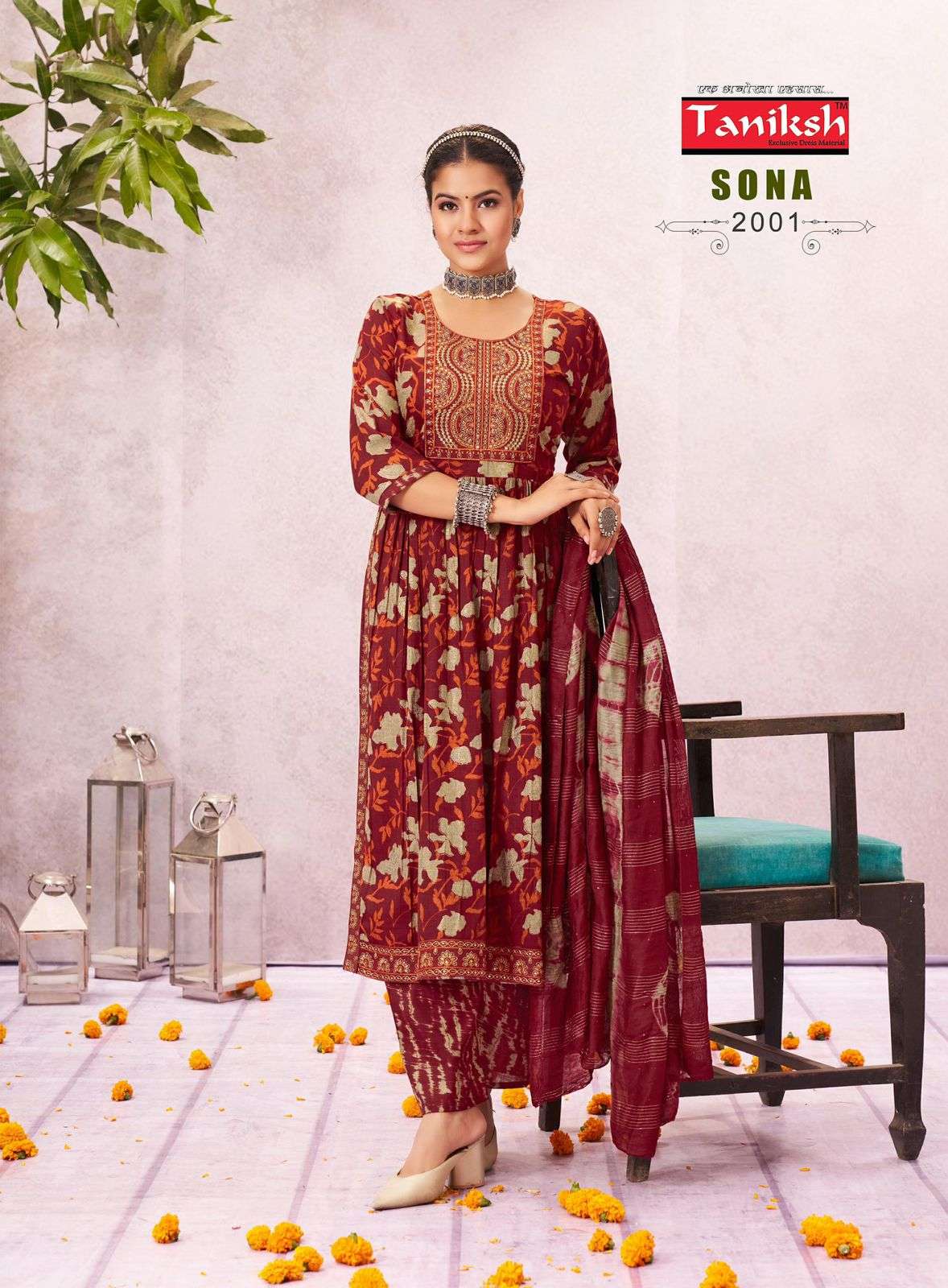 TANIKSH SONA VOL 2 RAYON DESIGNER NAIRA CUT PATTERN KURTI COMBO SET 