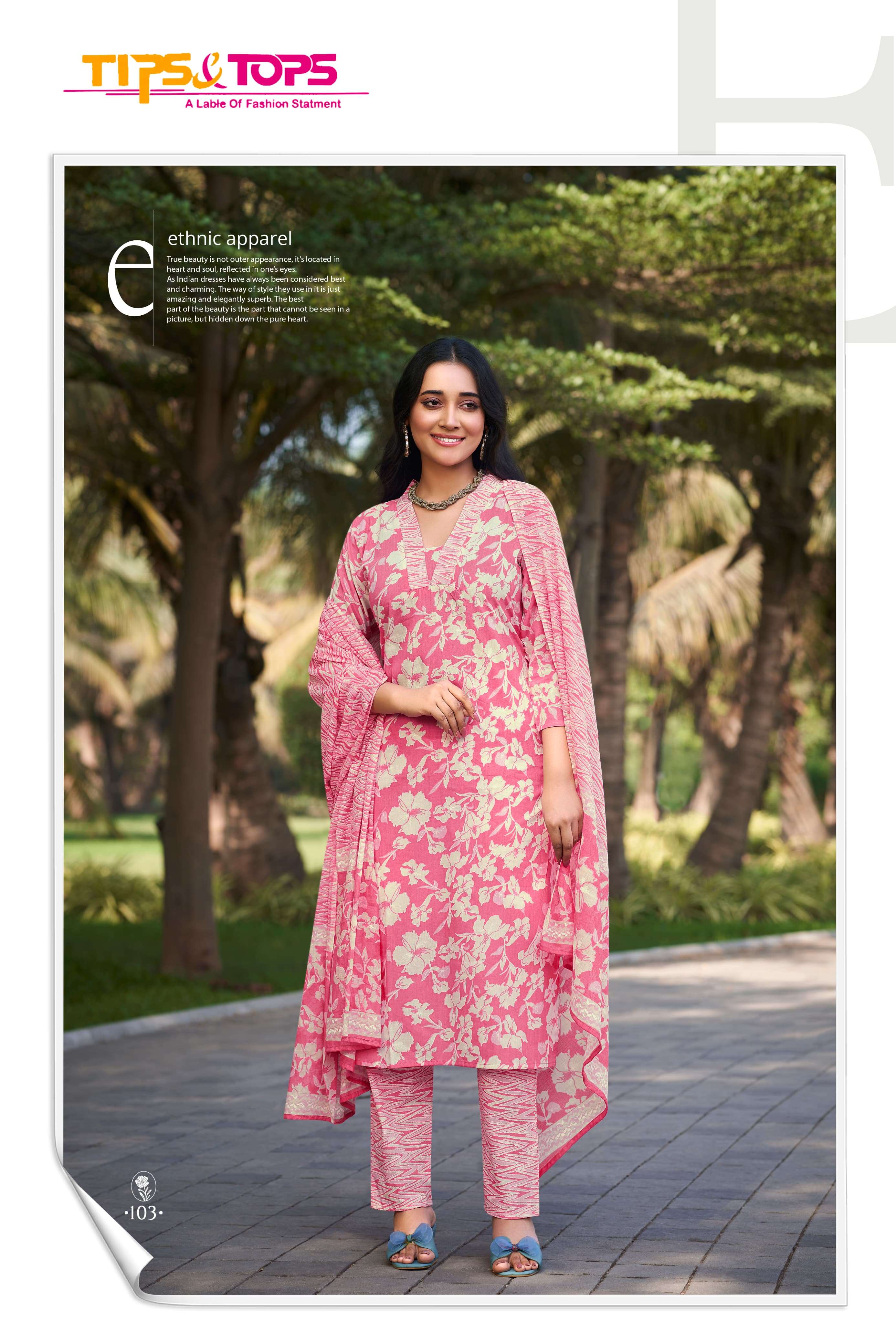 TIPS AND TOPS SUMMER FASHION VOL 5 COTTON PRINT KURTI COMBO SET 