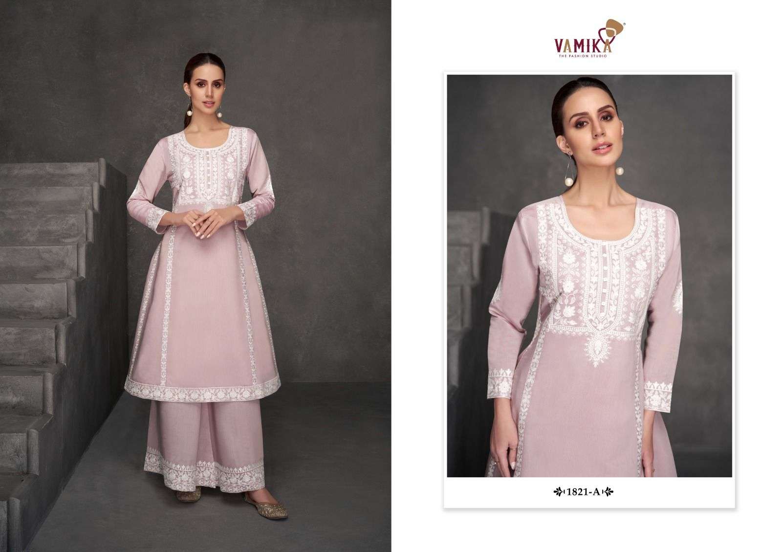 VAMIKA FIZA VISCOSE LUCKNOWI DESIGNER KURTI WITH BOTTOM SET 