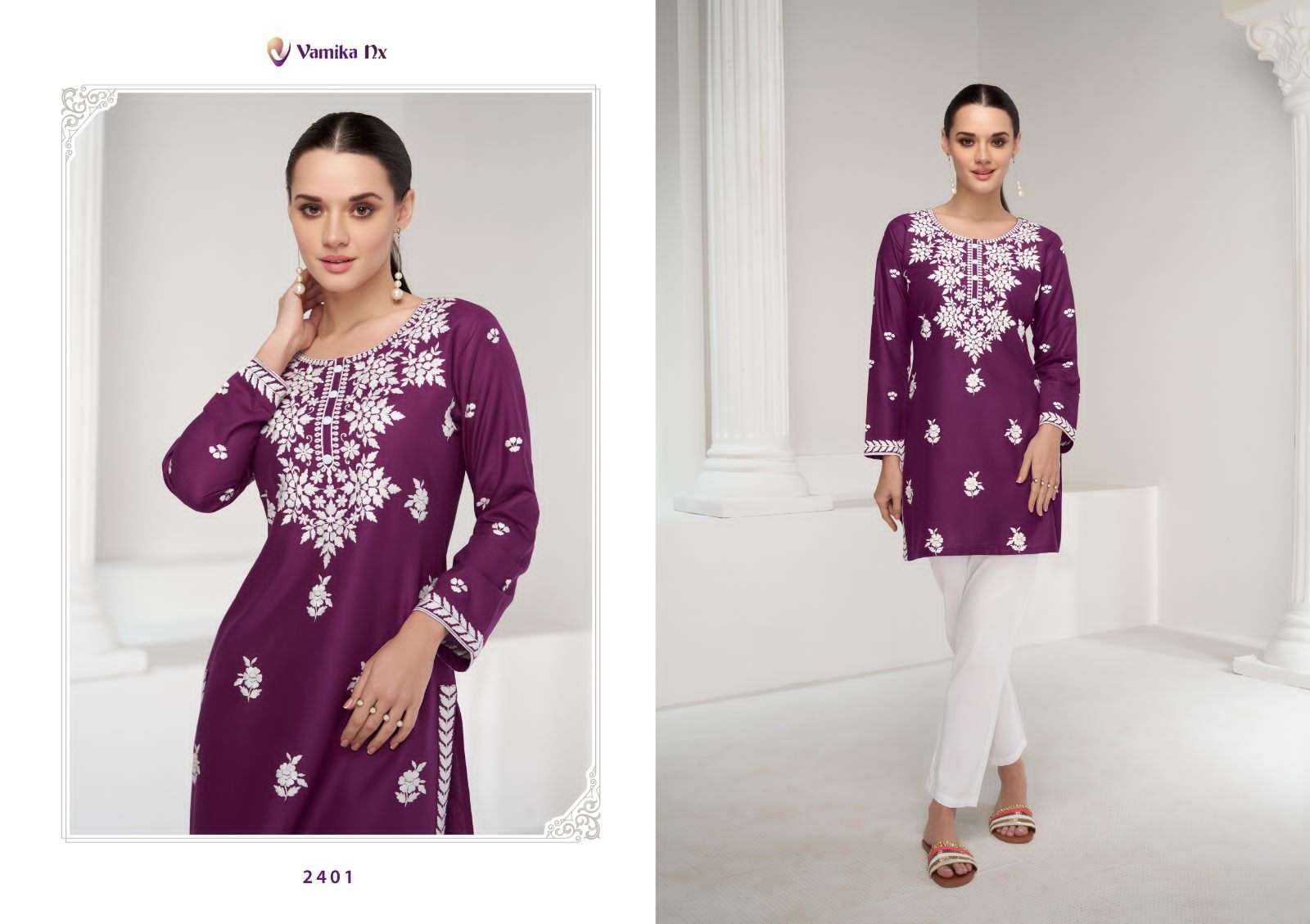 VAMIKA NX RUHANA RAYON FANCY LUCKNOWI KURTI	