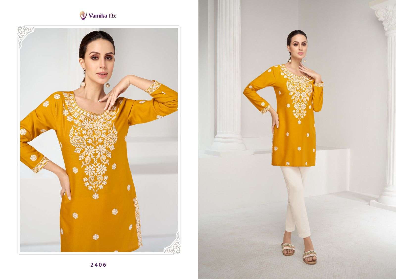 VAMIKA NX RUHANA RAYON FANCY LUCKNOWI KURTI	