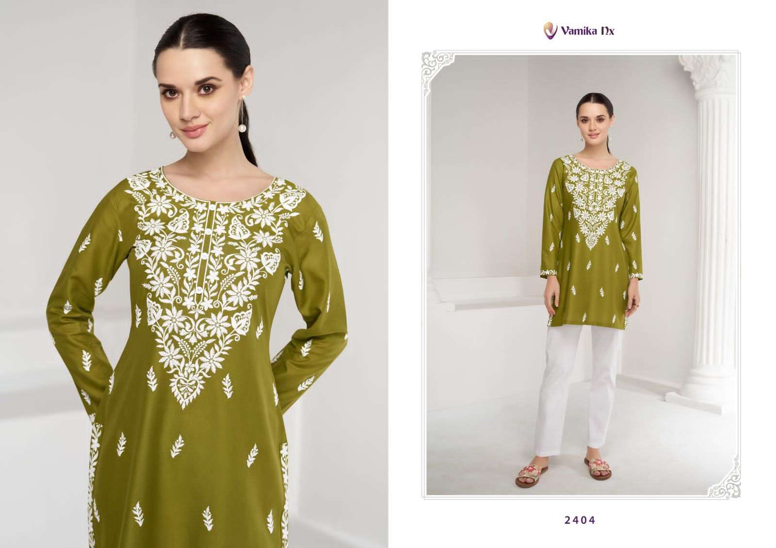 VAMIKA NX RUHANA RAYON FANCY LUCKNOWI KURTI	