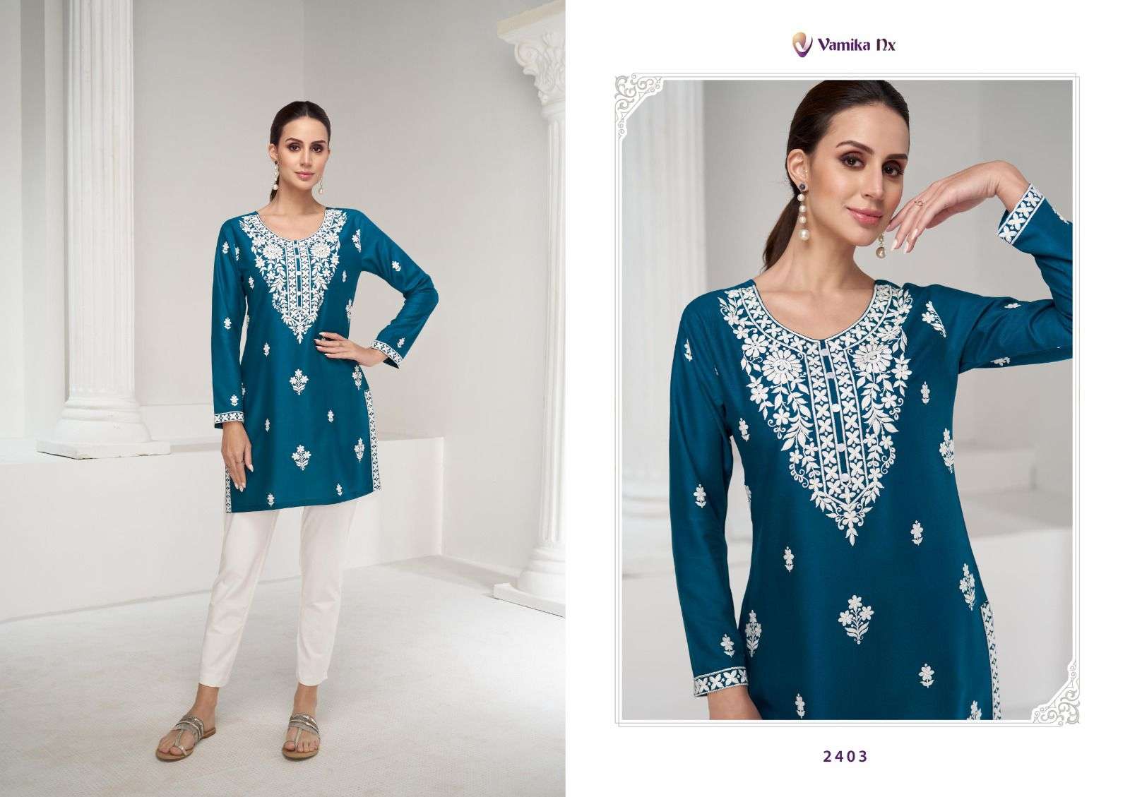VAMIKA NX RUHANA RAYON FANCY LUCKNOWI KURTI	
