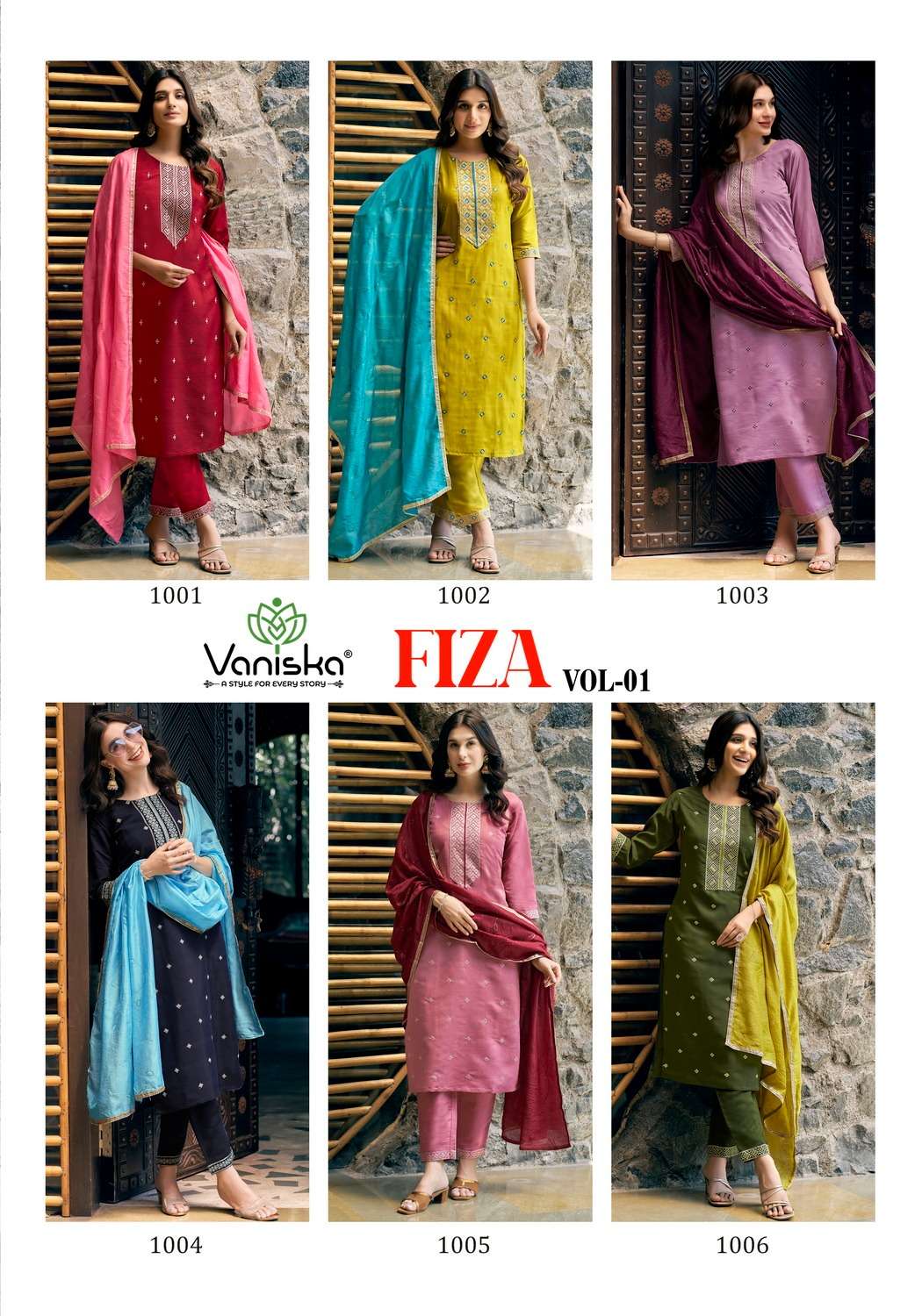 VANISKA FIZA VOL 1 SILK FANCY EMBROIDERY KURTI WITH PANT AND DUPATTA 