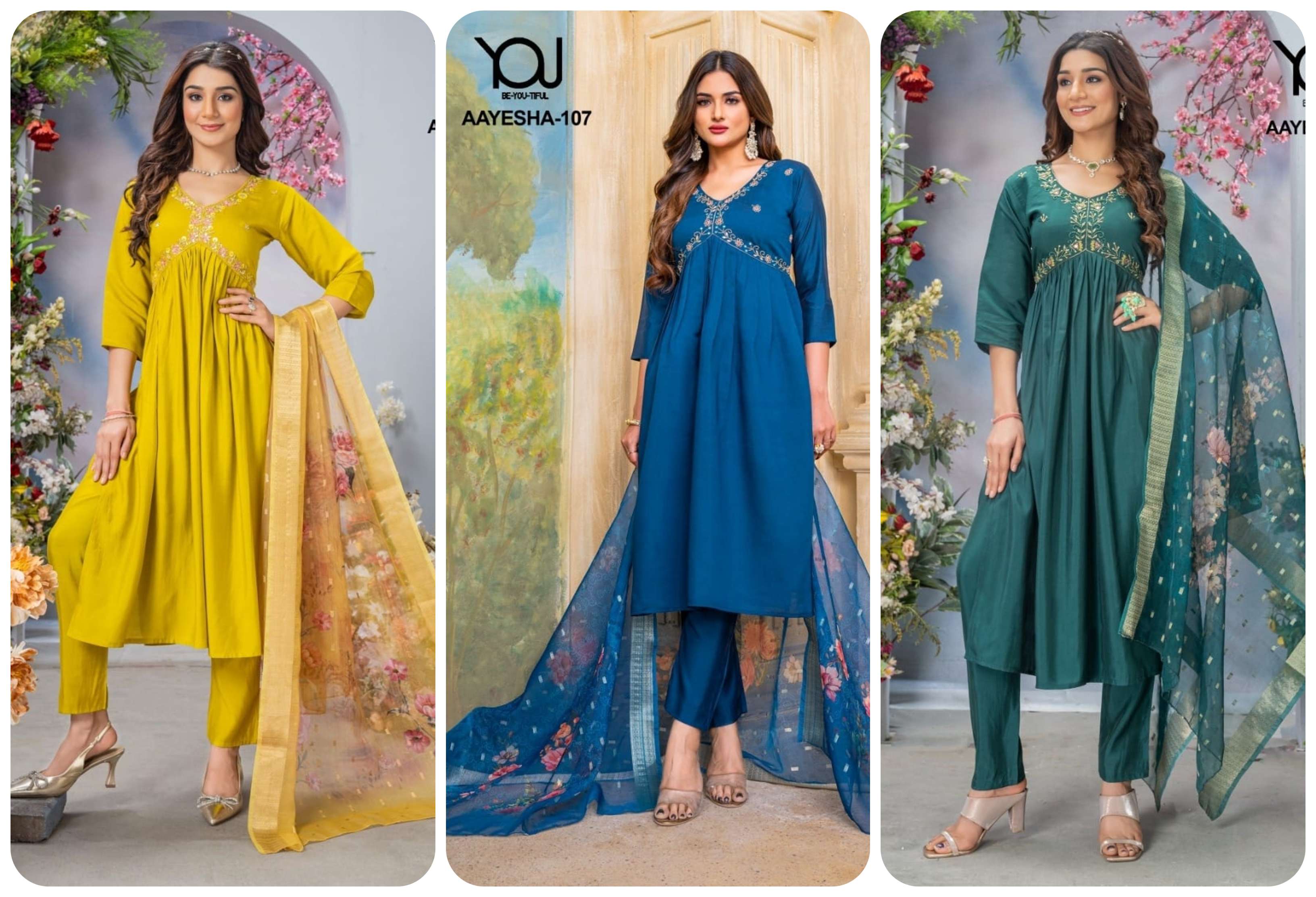 WANNA AAYESHA ALIYA CUT PATTERN DESIGNER KURTI COMBO SET 