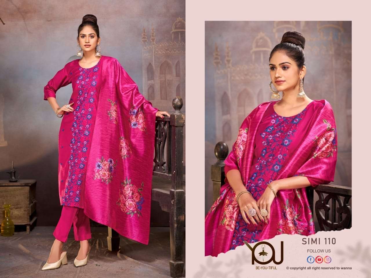 WANNA SIMI SILK DESIGNER LADIES KURTI COMBO SET 