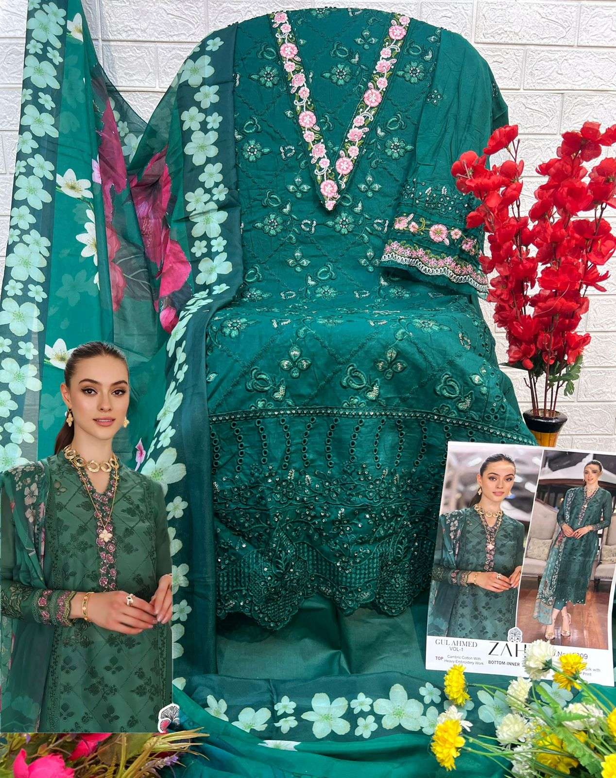 ZAHA D NO 10309 COTTON WITH HEAVY EMBROIDERY DESIGNER SUIT