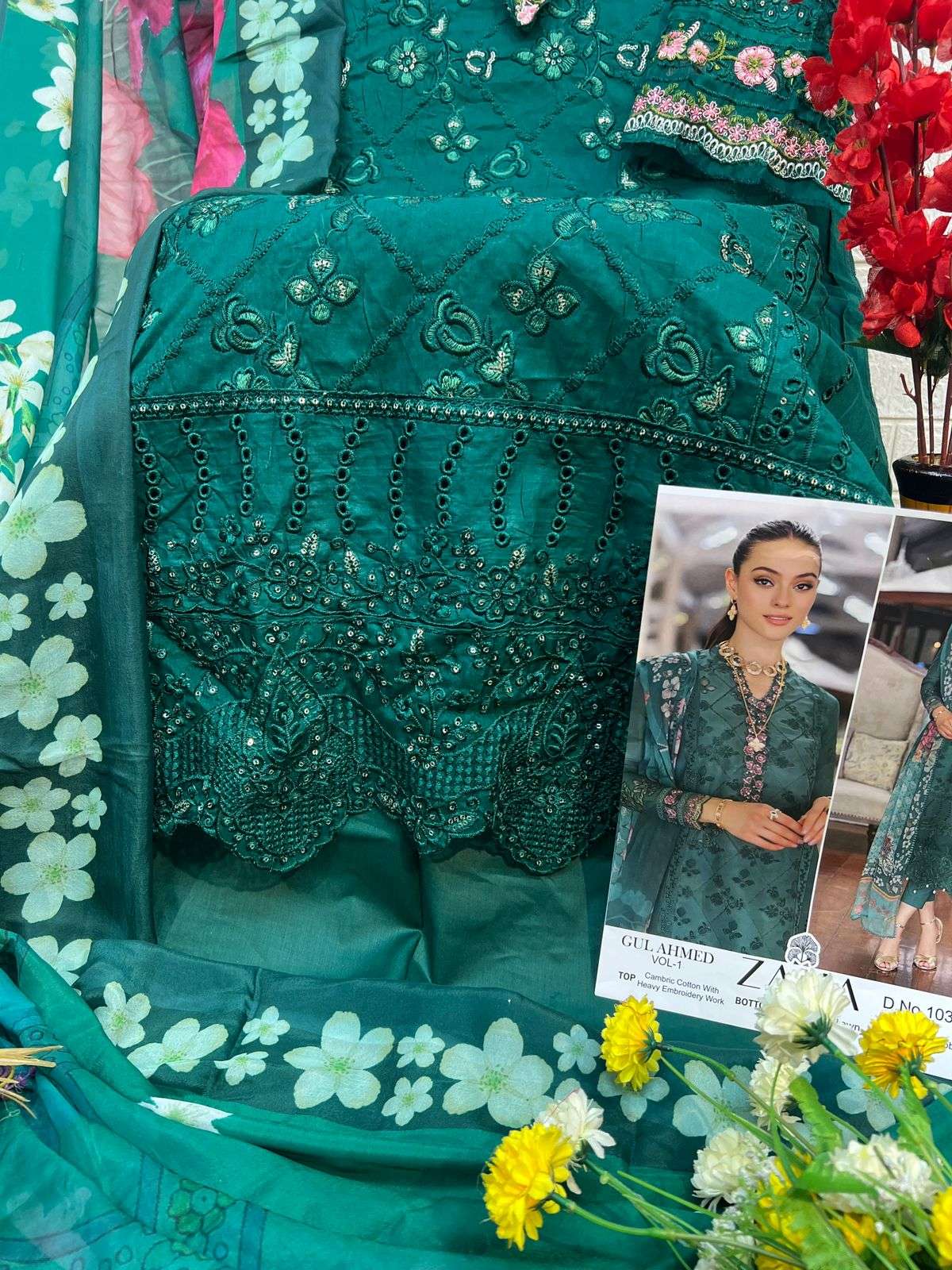 ZAHA D NO 10309 COTTON WITH HEAVY EMBROIDERY DESIGNER SUIT
