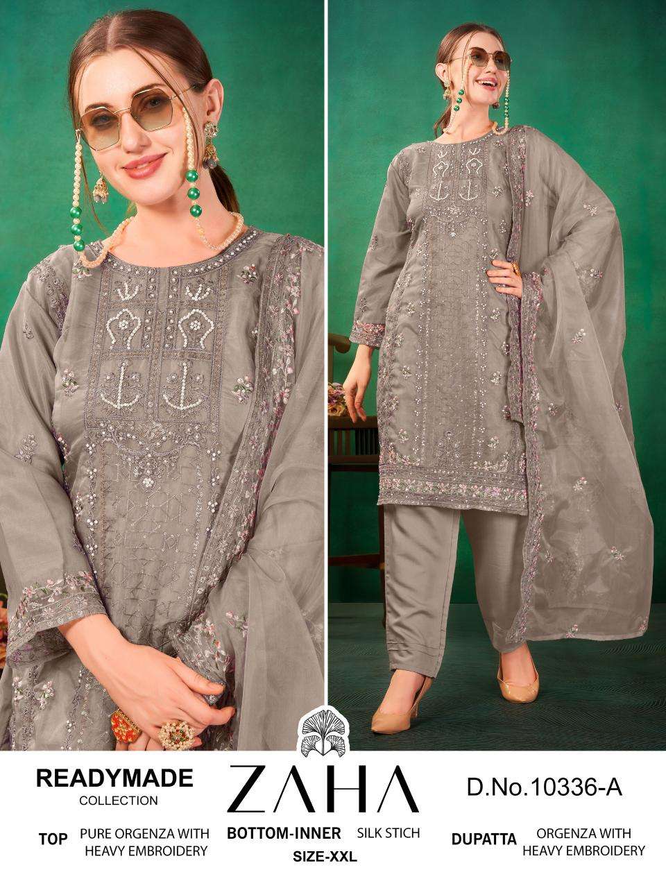 ZAHA D NO 10336 ORGANZA HEAVY EMBROIIDERED SUIT