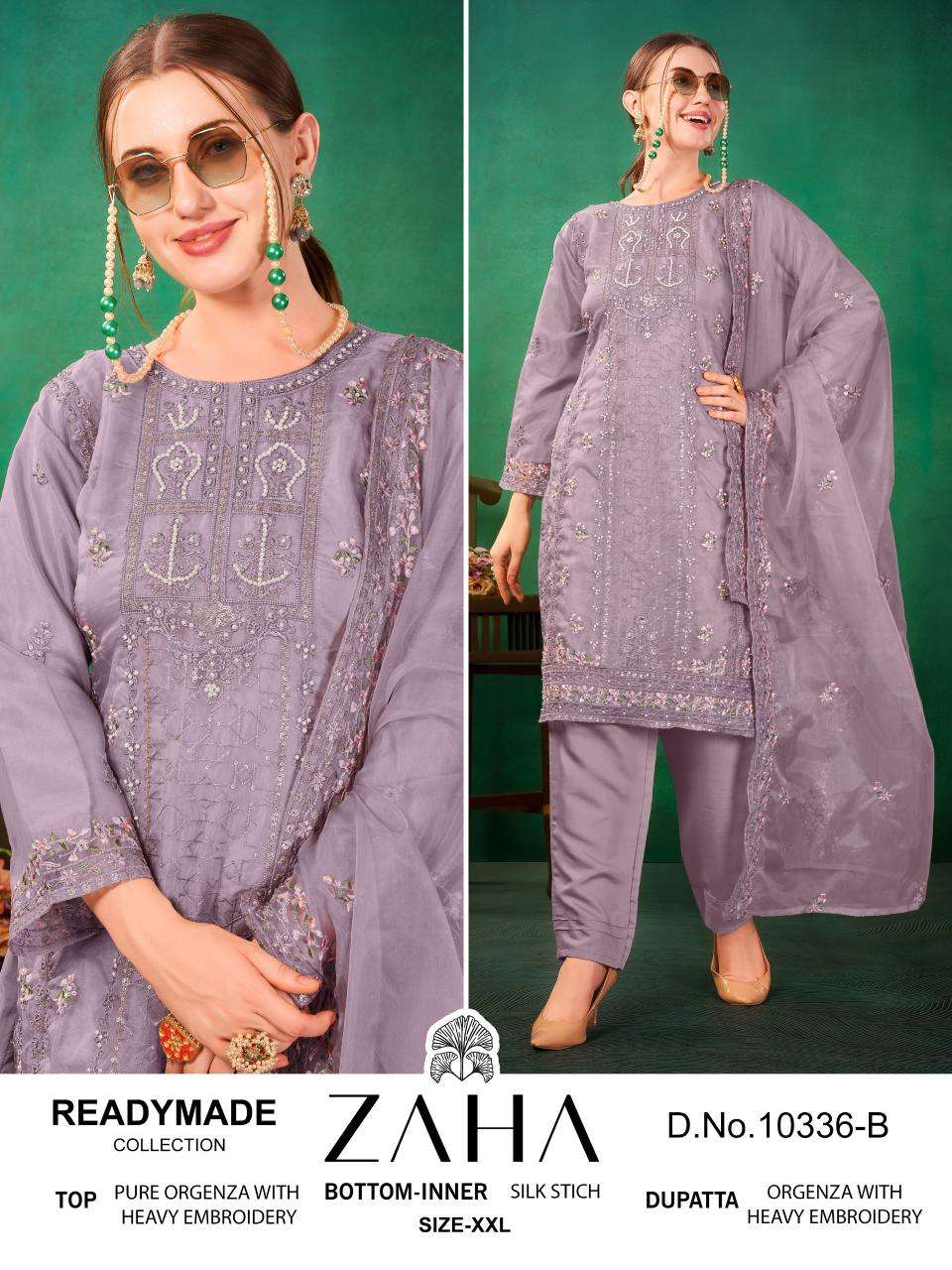 ZAHA D NO 10336 ORGANZA HEAVY EMBROIIDERED SUIT