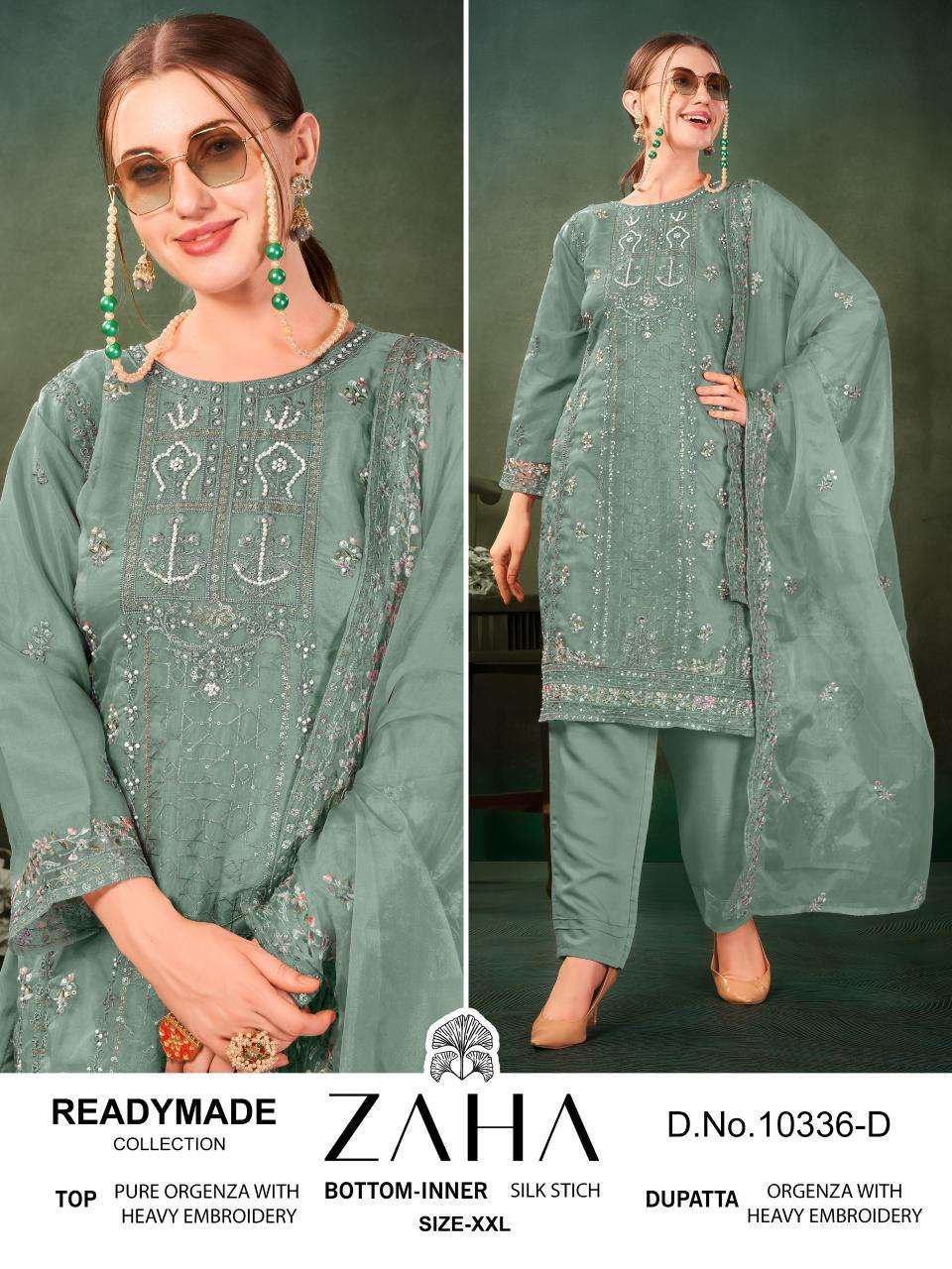 ZAHA D NO 10336 ORGANZA HEAVY EMBROIIDERED SUIT