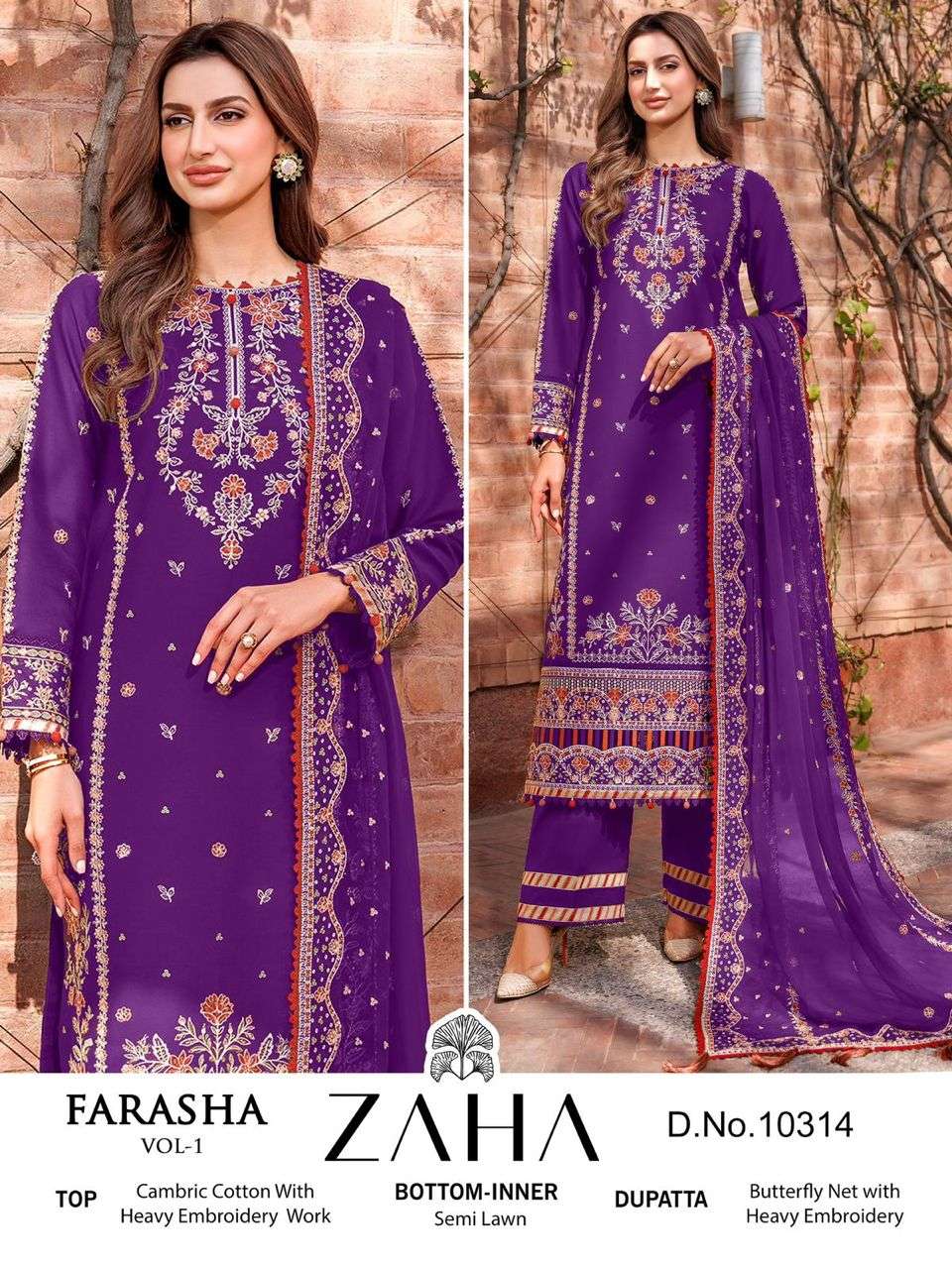 ZAHA FARASHA VOL 1 COTTON HEAVY EMBROIDERY DESIGNER SUIT
