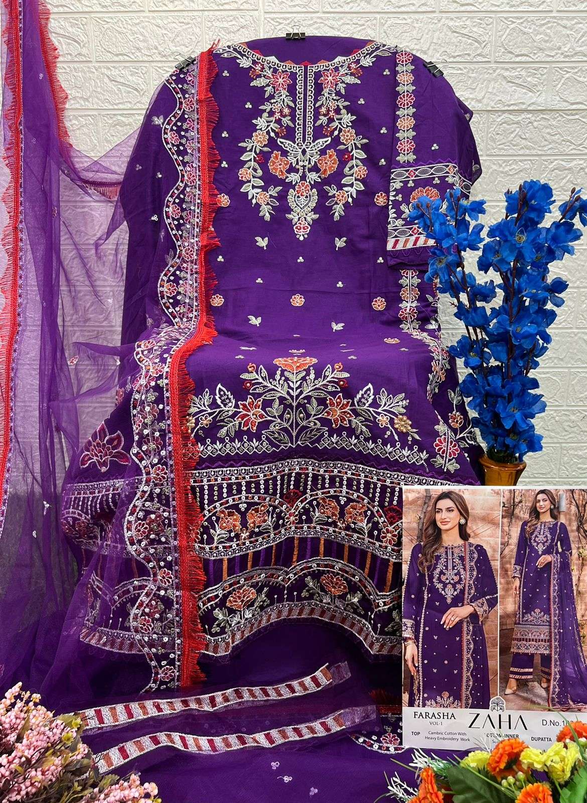 ZAHA FARASHA VOL 1 COTTON HEAVY EMBROIDERY DESIGNER SUIT