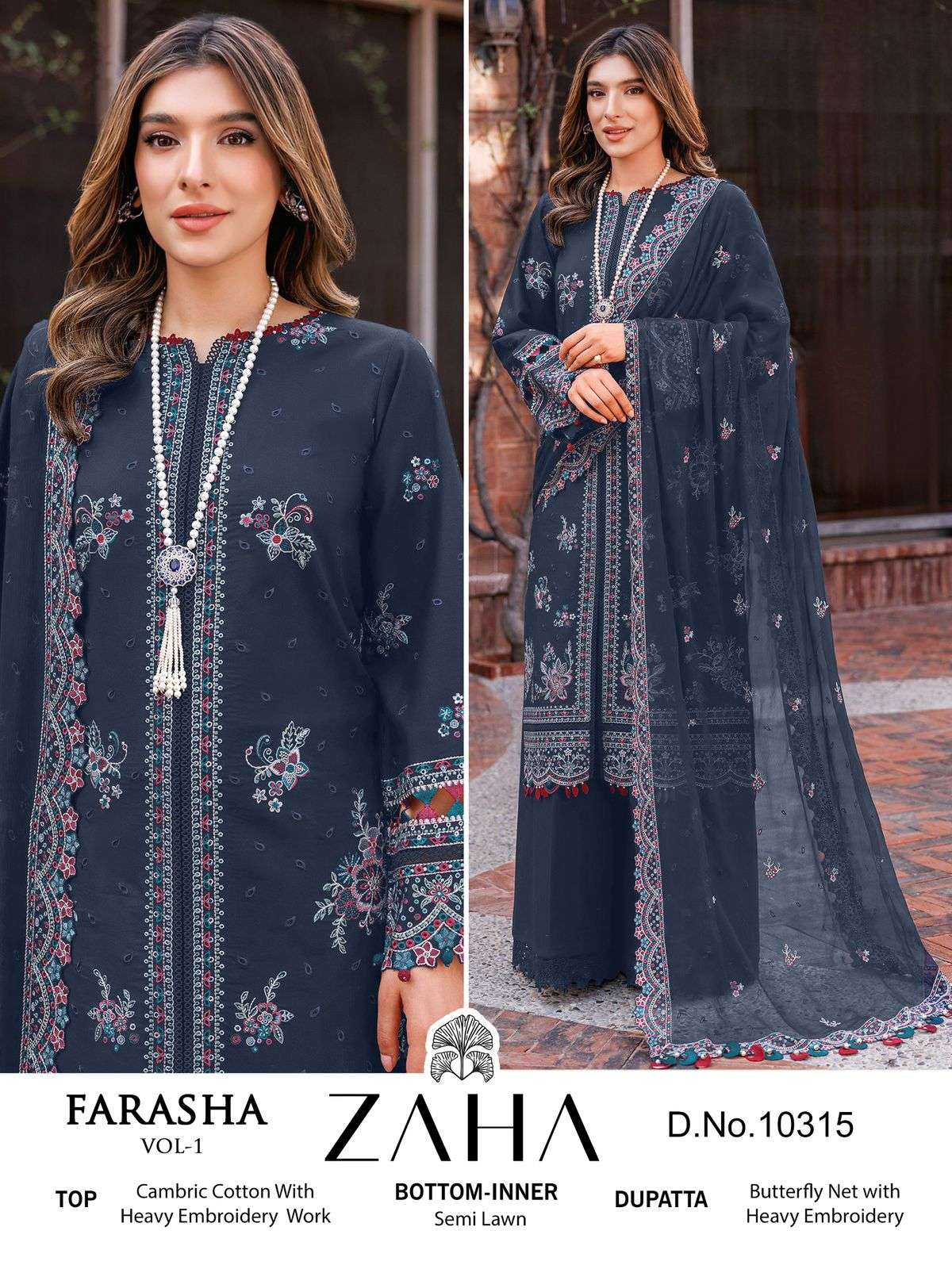 ZAHA FARASHA VOL 1 COTTON HEAVY EMBROIDERY DESIGNER SUIT