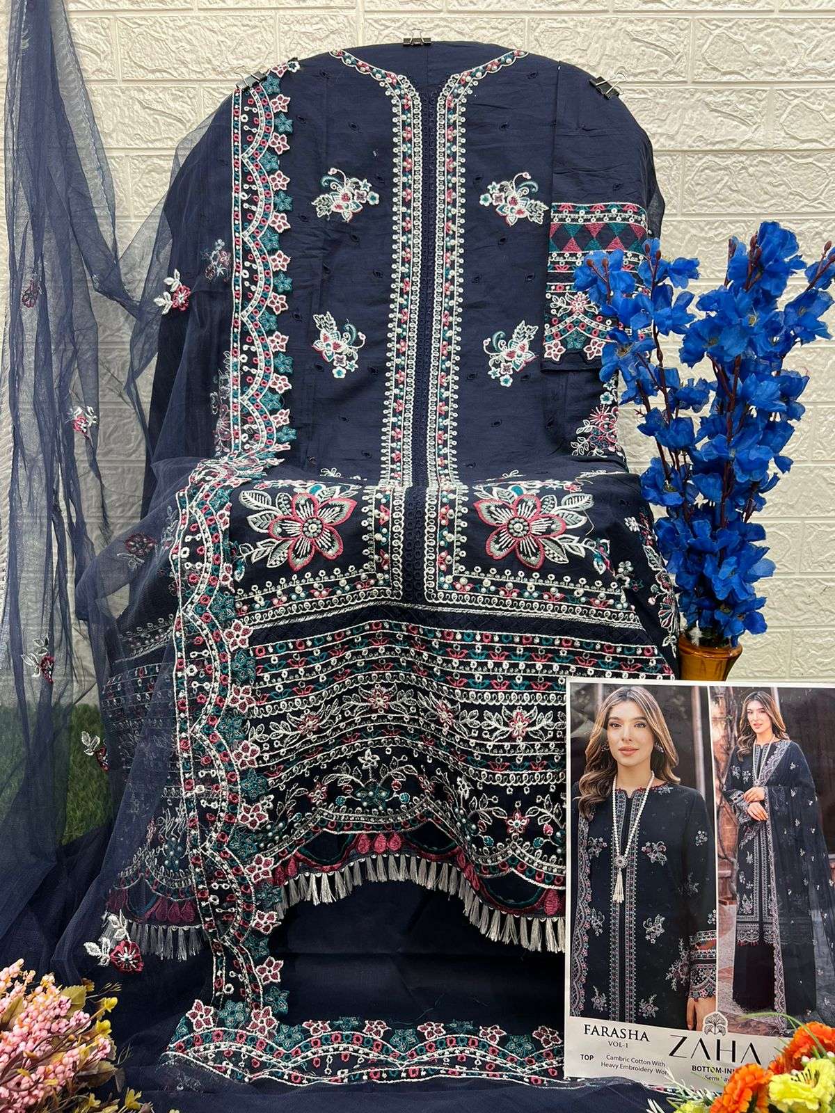 ZAHA FARASHA VOL 1 COTTON HEAVY EMBROIDERY DESIGNER SUIT