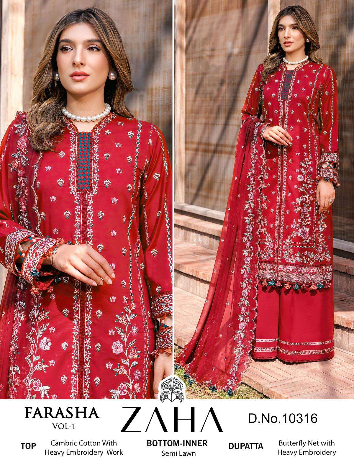 ZAHA FARASHA VOL 1 COTTON HEAVY EMBROIDERY DESIGNER SUIT