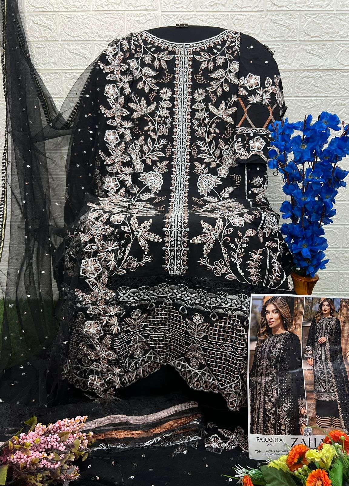 ZAHA FARASHA VOL 1 COTTON HEAVY EMBROIDERY DESIGNER SUIT