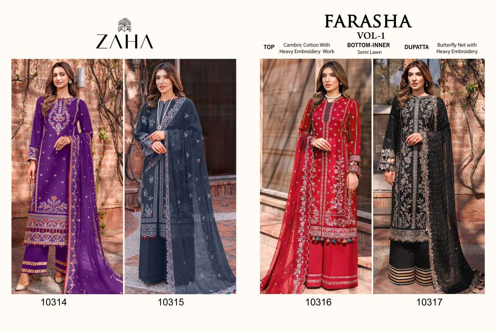ZAHA FARASHA VOL 1 COTTON HEAVY EMBROIDERY DESIGNER SUIT