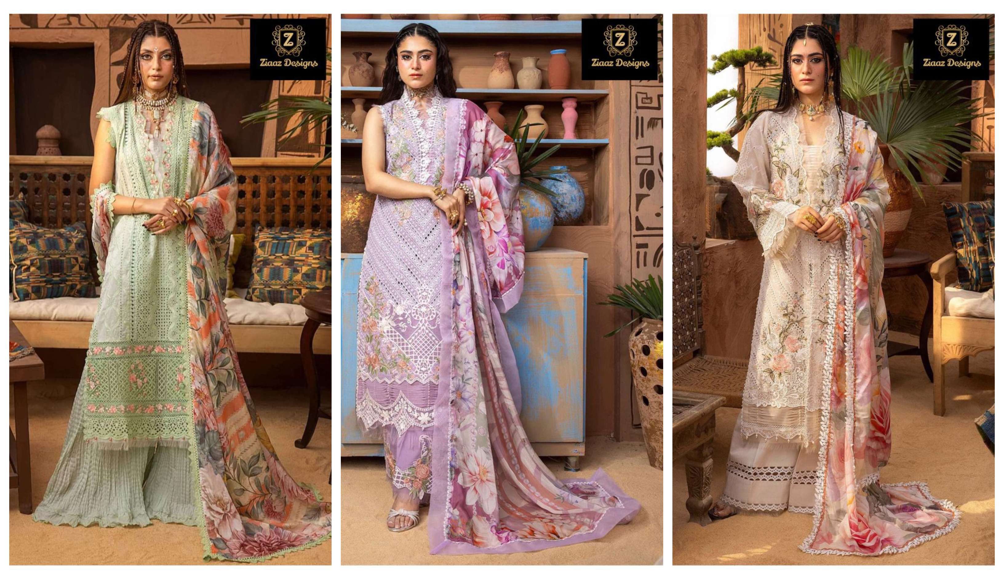 ZIAAZ DESIGNS CODE 545 TO 548 EMBROIDERY DESIGNER SUIT