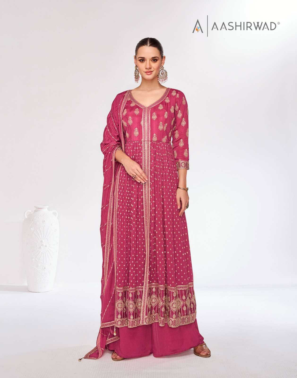 AASHIRWAD CREATION  ROSY GEORGETTE HEAVY DESIGNER PARTY WEAR SUIT